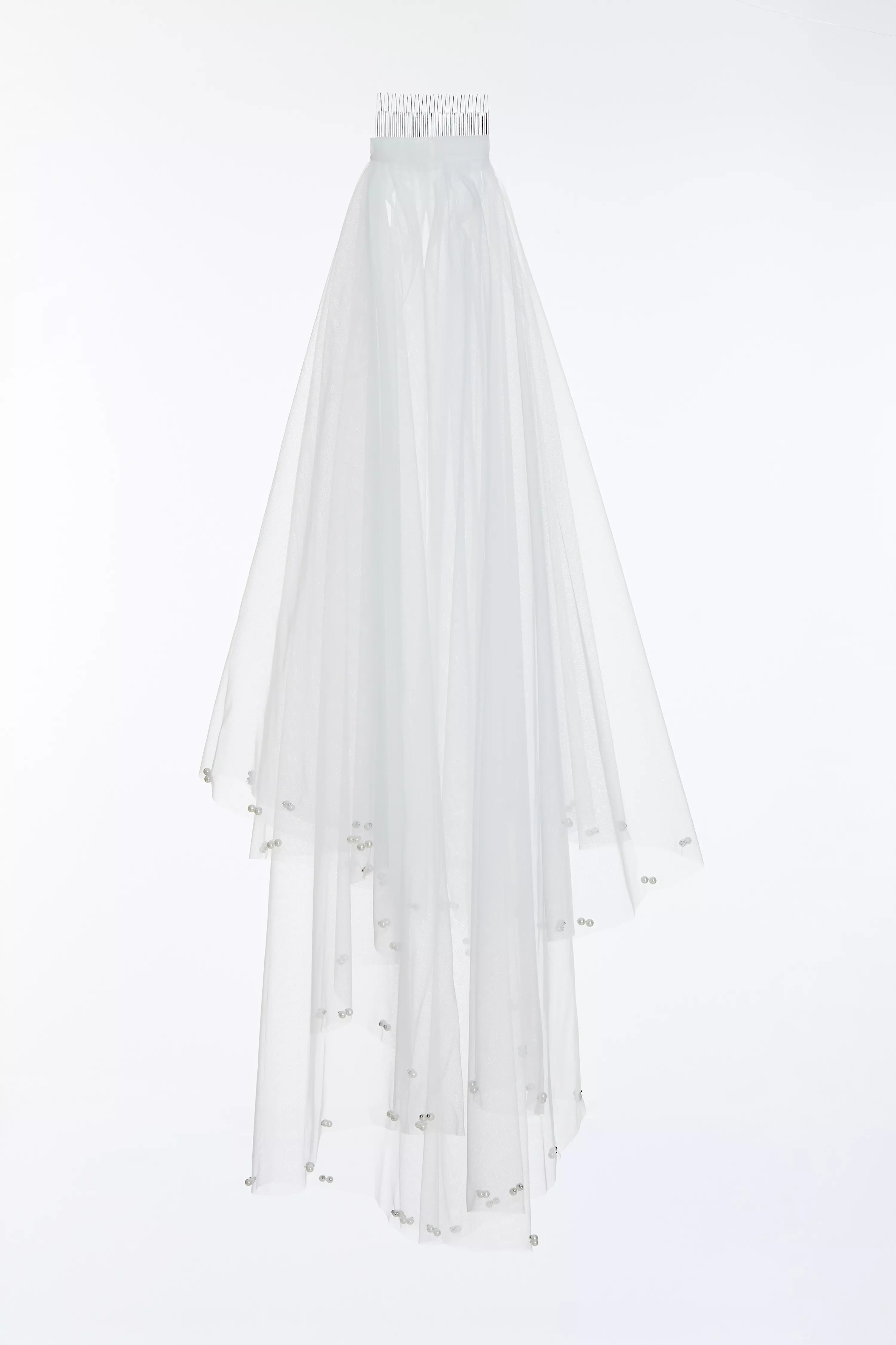 Bridal White Pearl Tiered Veil