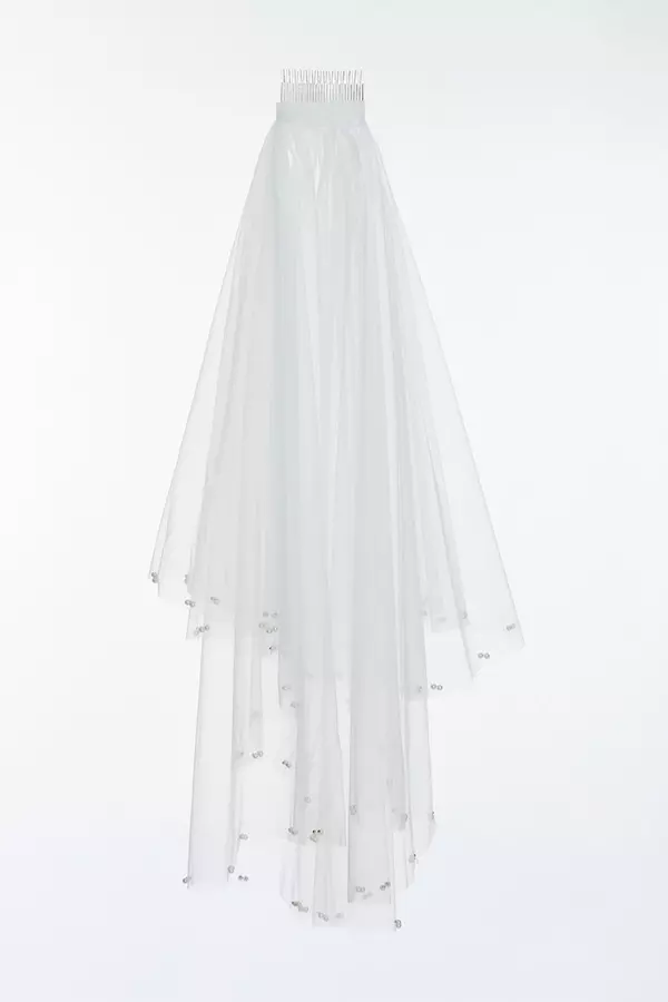 Bridal White Pearl Tiered Veil