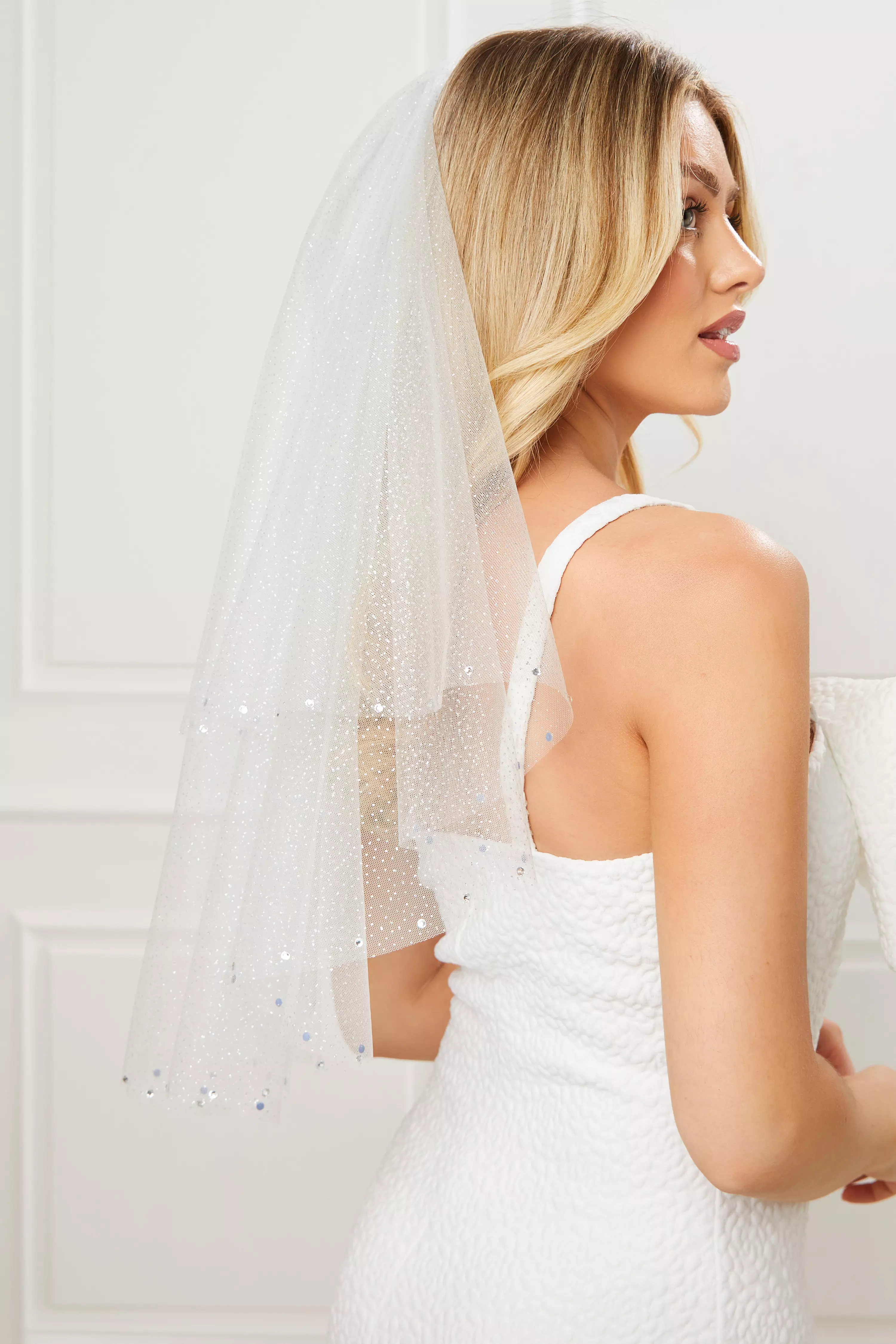 Bridal White Diamante Tiered Veil