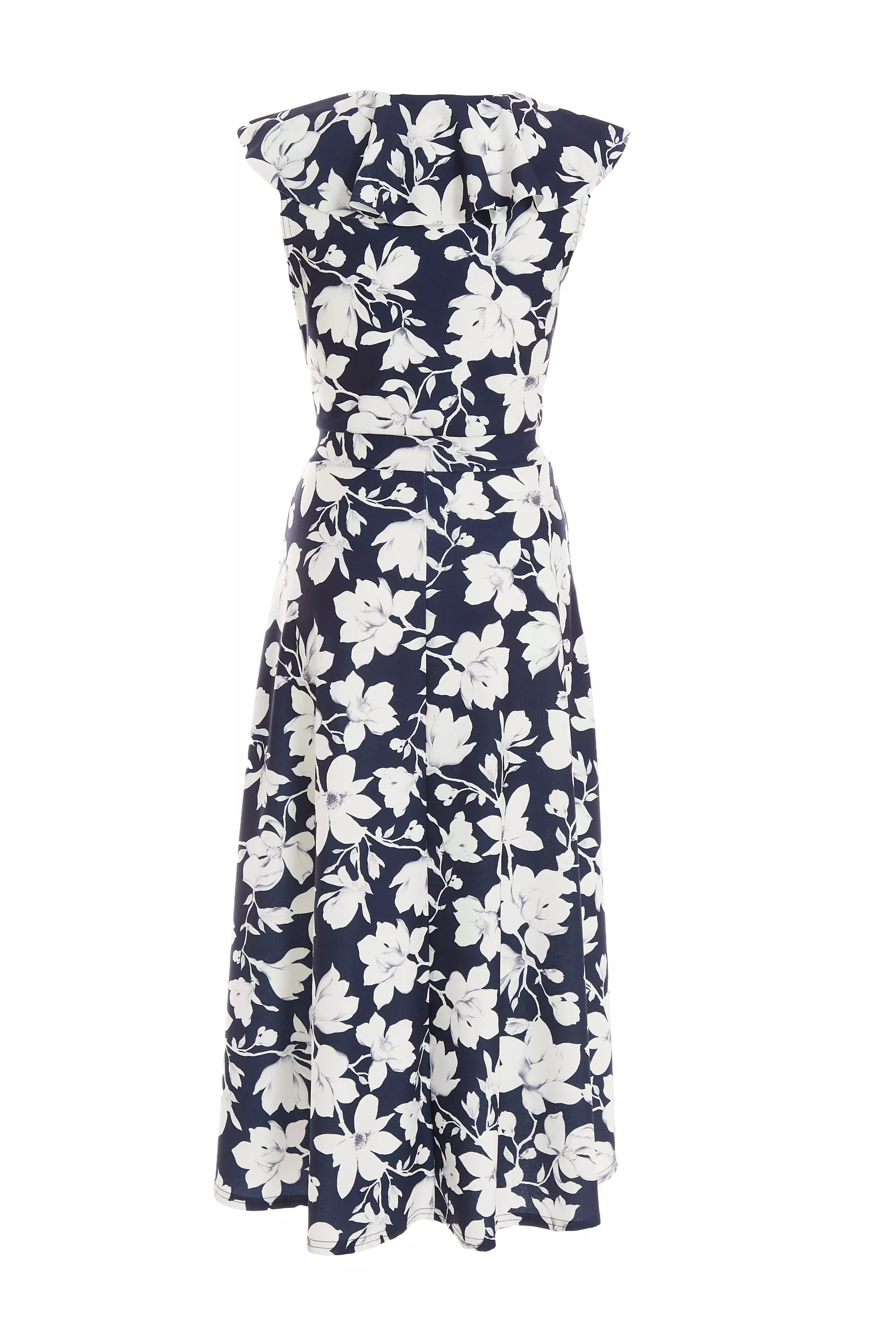 Navy Floral Dip Hem Midi Dress