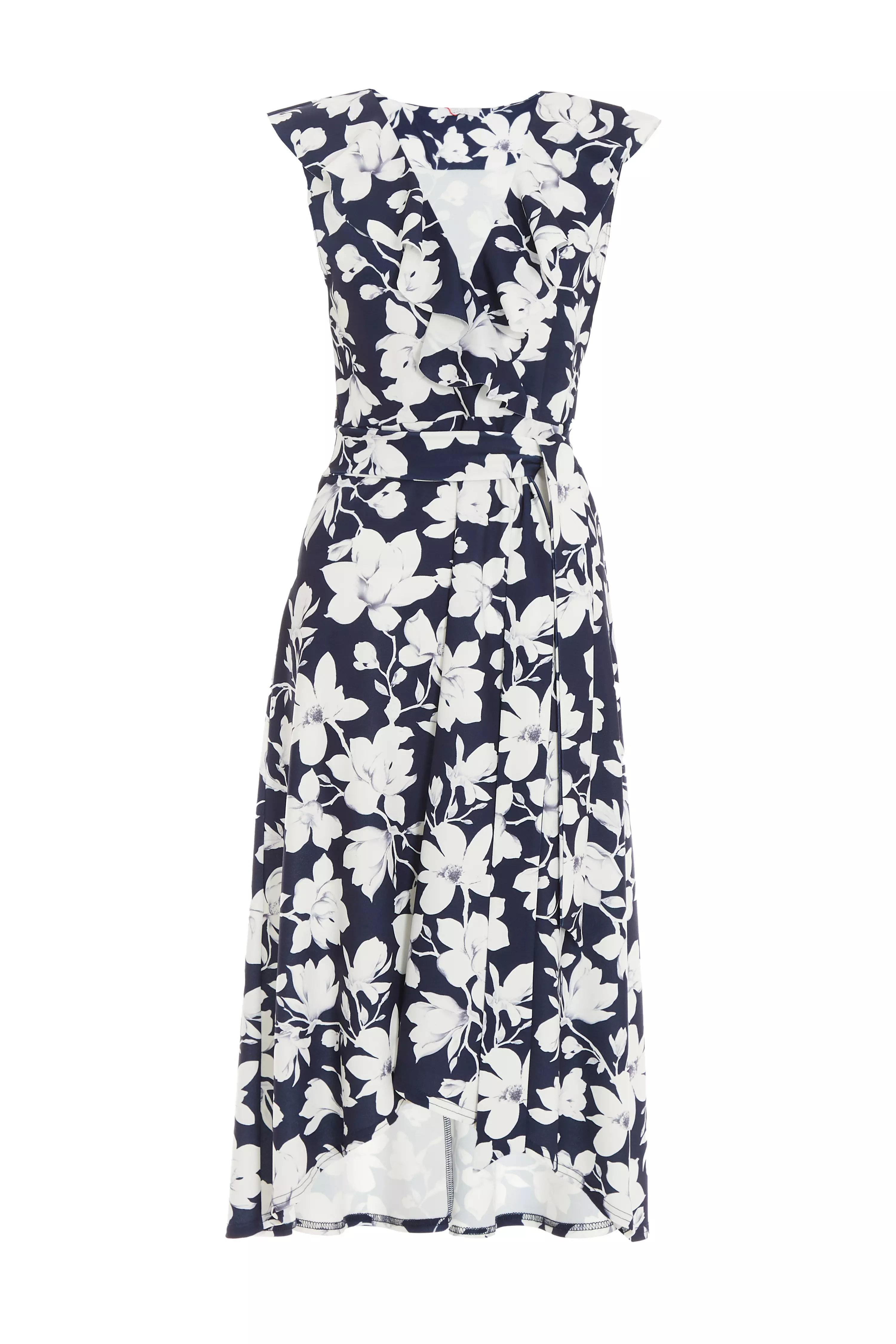 Navy Floral Dip Hem Midi Dress