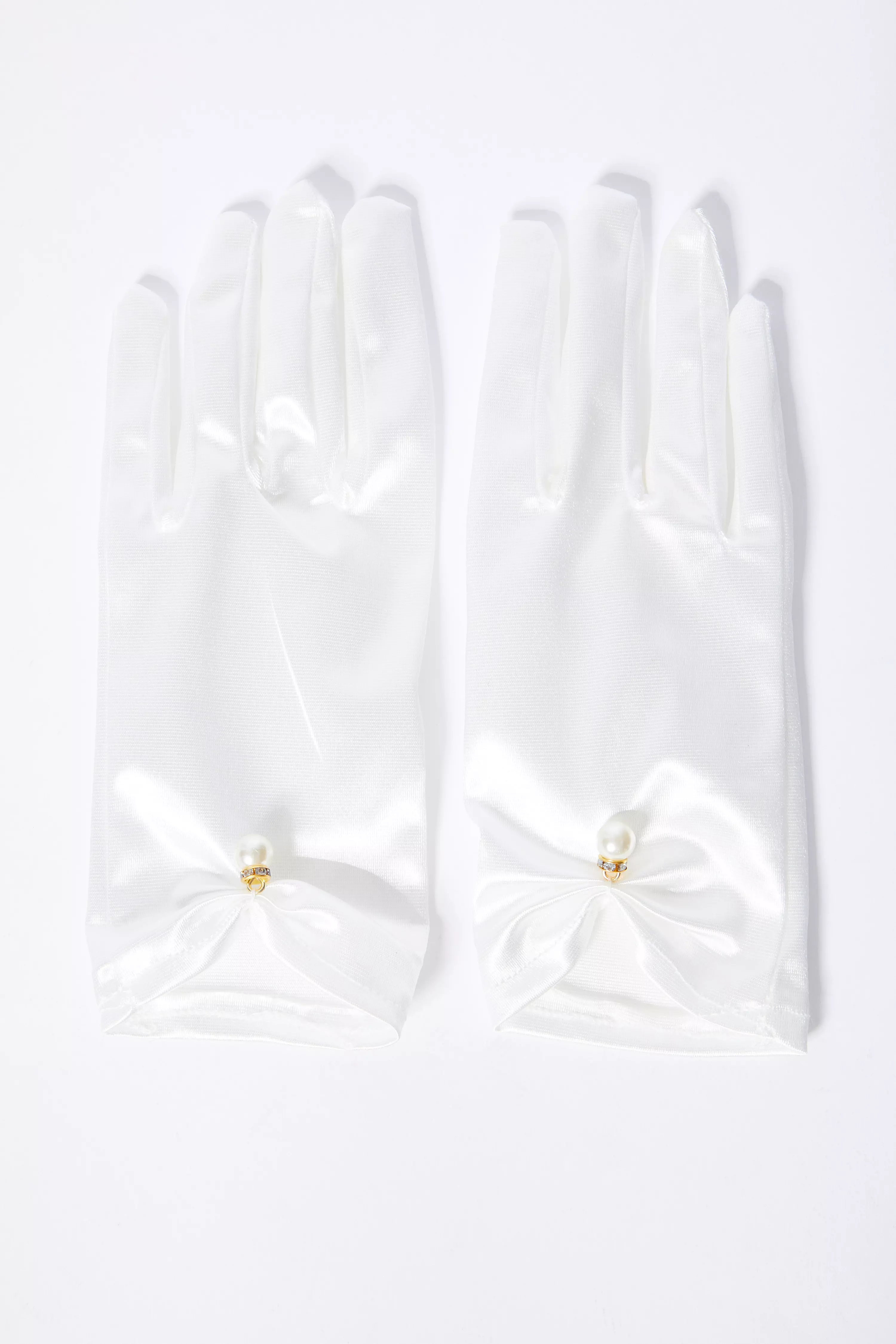 Bridal White Satin Pearl Gloves