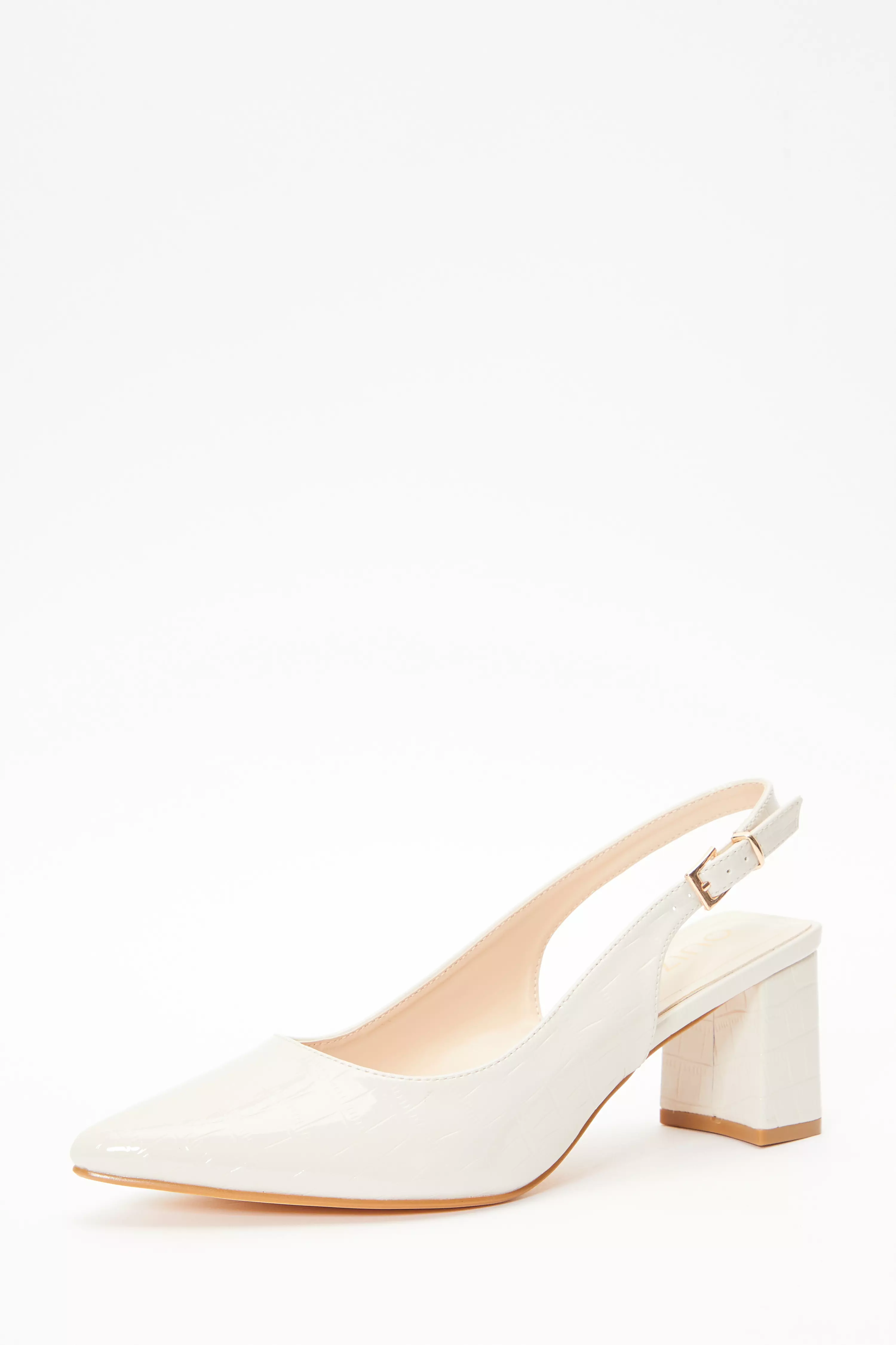 Wide Fit Nude Patent Slingback Block Heels