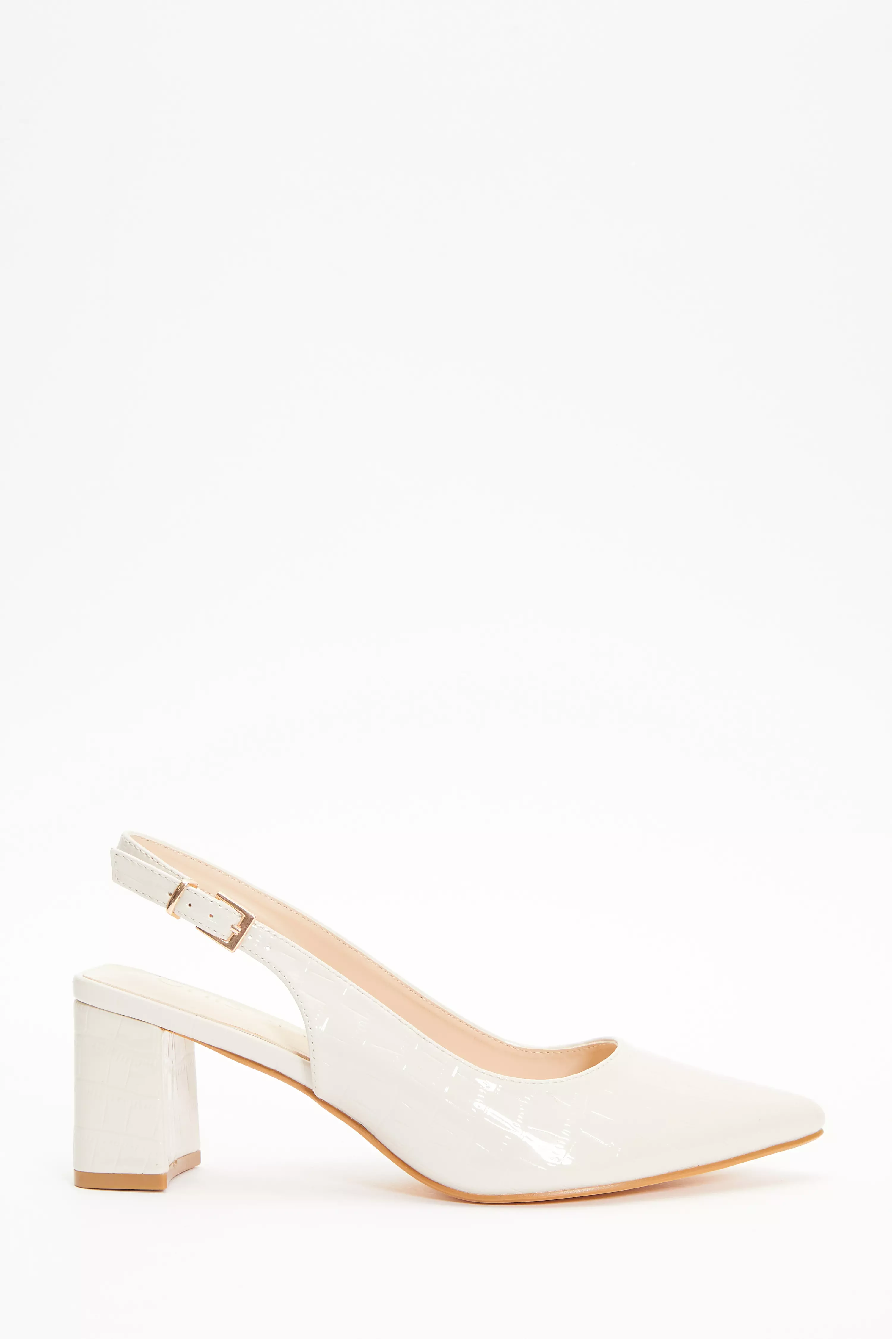 Wide Fit Nude Patent Slingback Block Heels