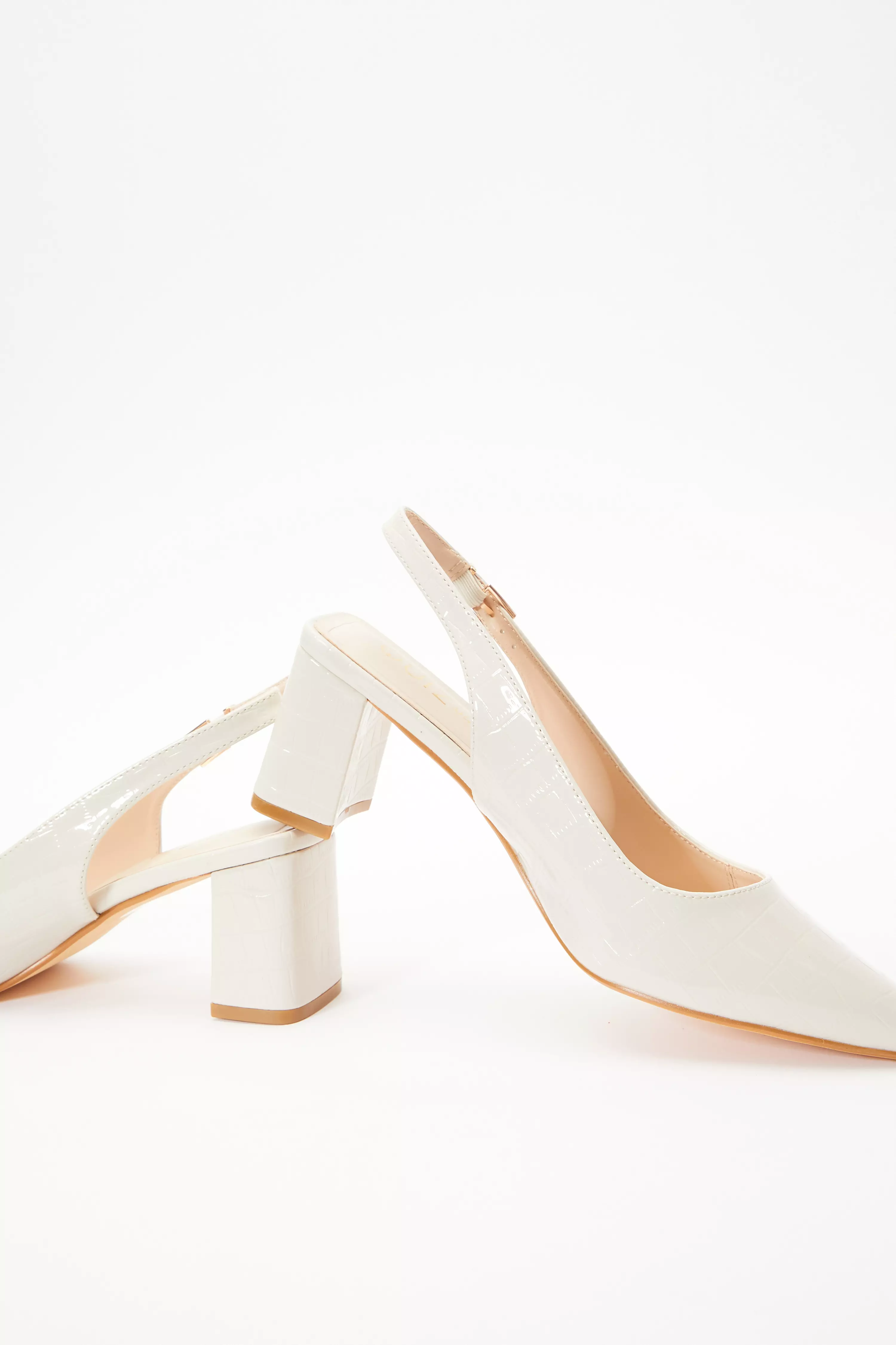 Wide Fit Nude Patent Slingback Block Heels