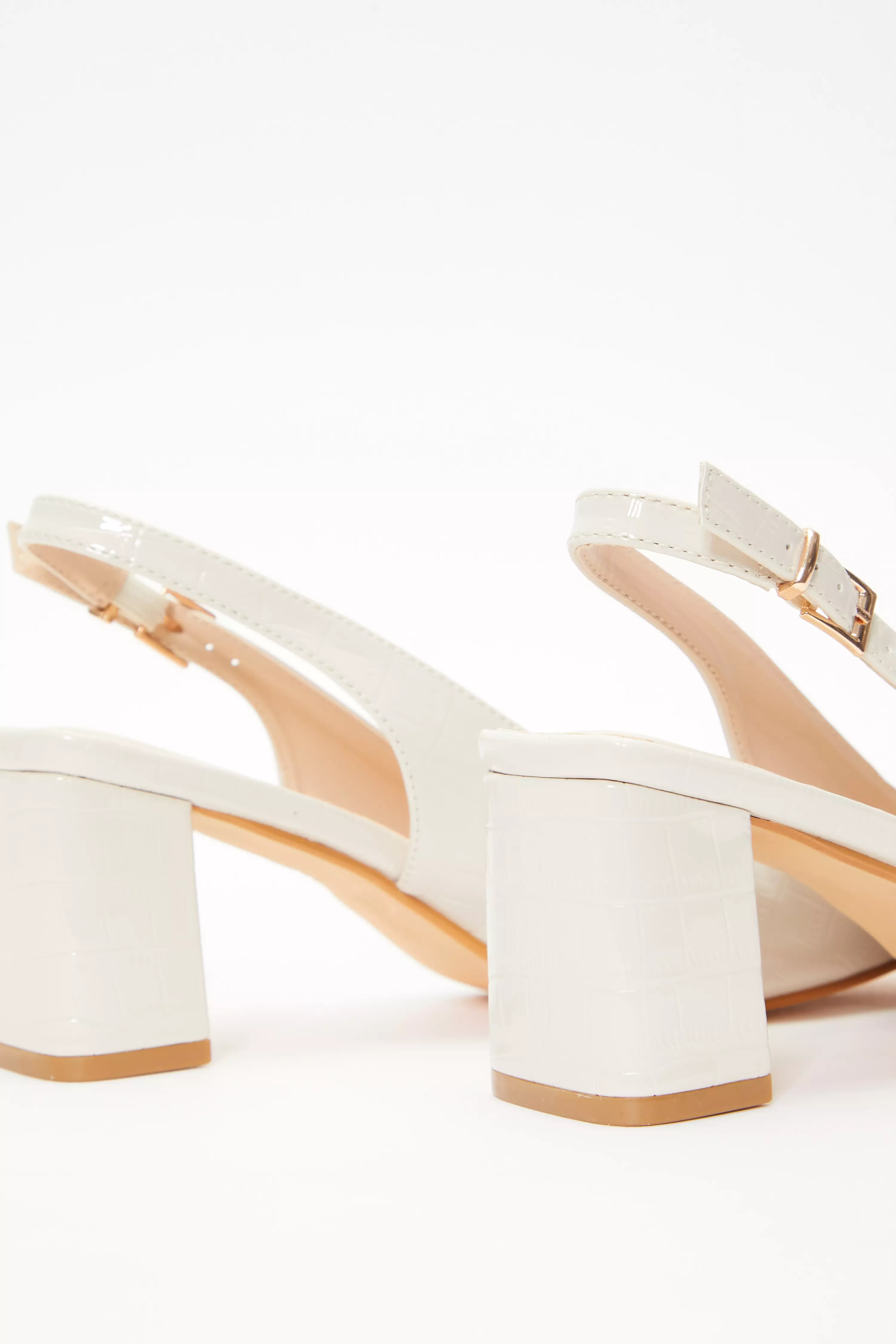 Wide Fit Nude Patent Slingback Block Heels