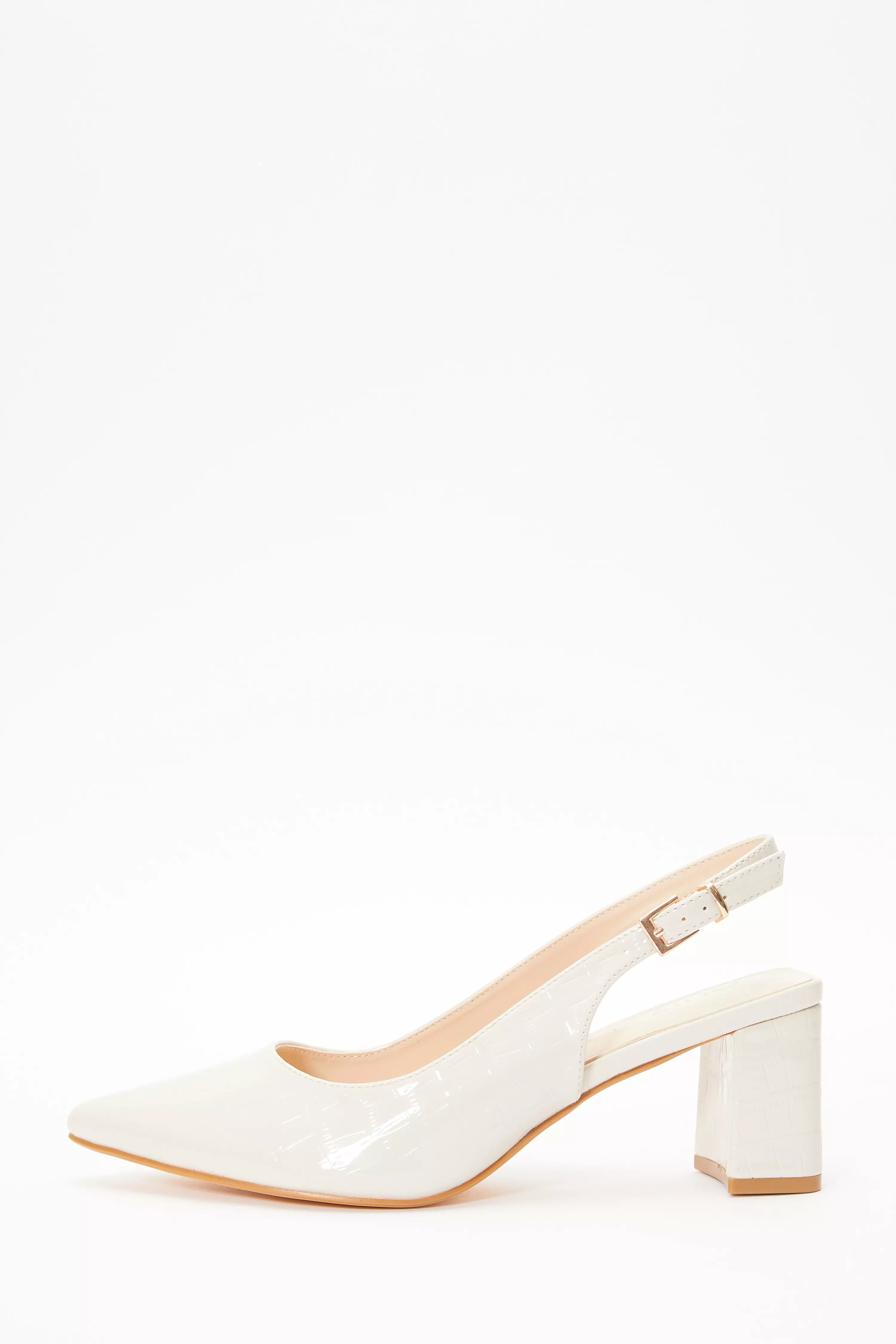 Wide Fit Nude Patent Slingback Block Heels