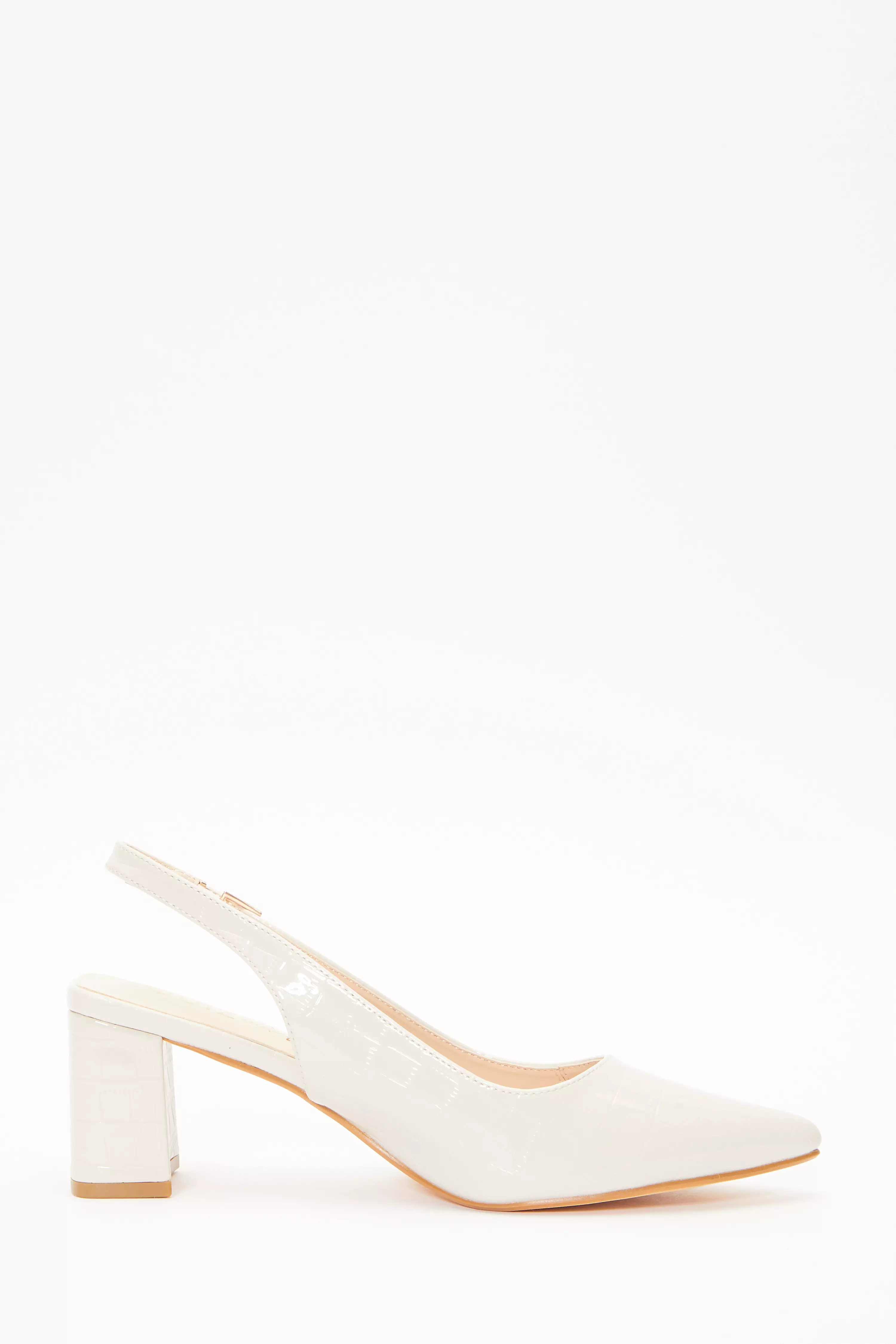 Wide Fit Nude Patent Slingback Block Heels