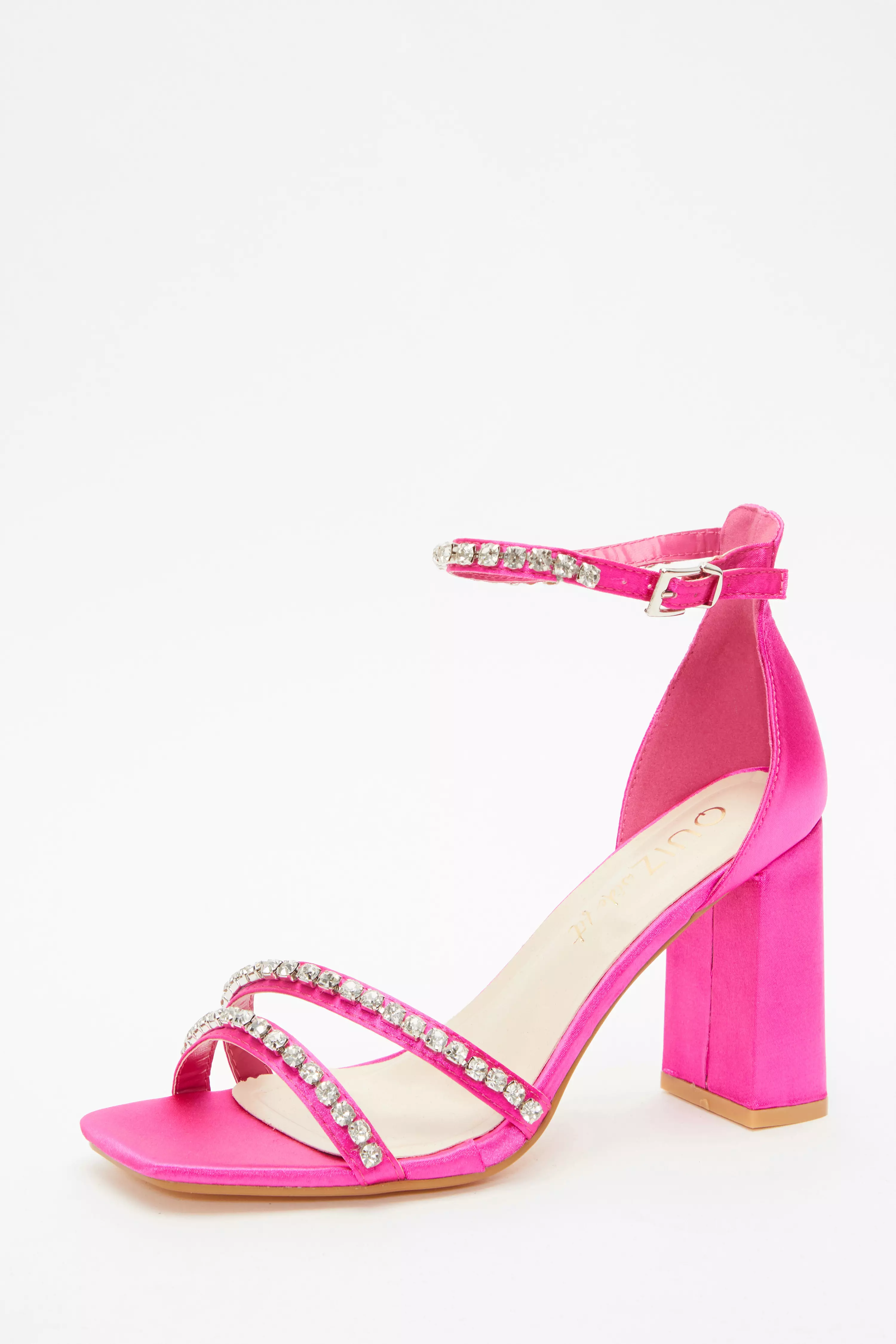 Wide Fit Pink Satin Block Heeled Sandals