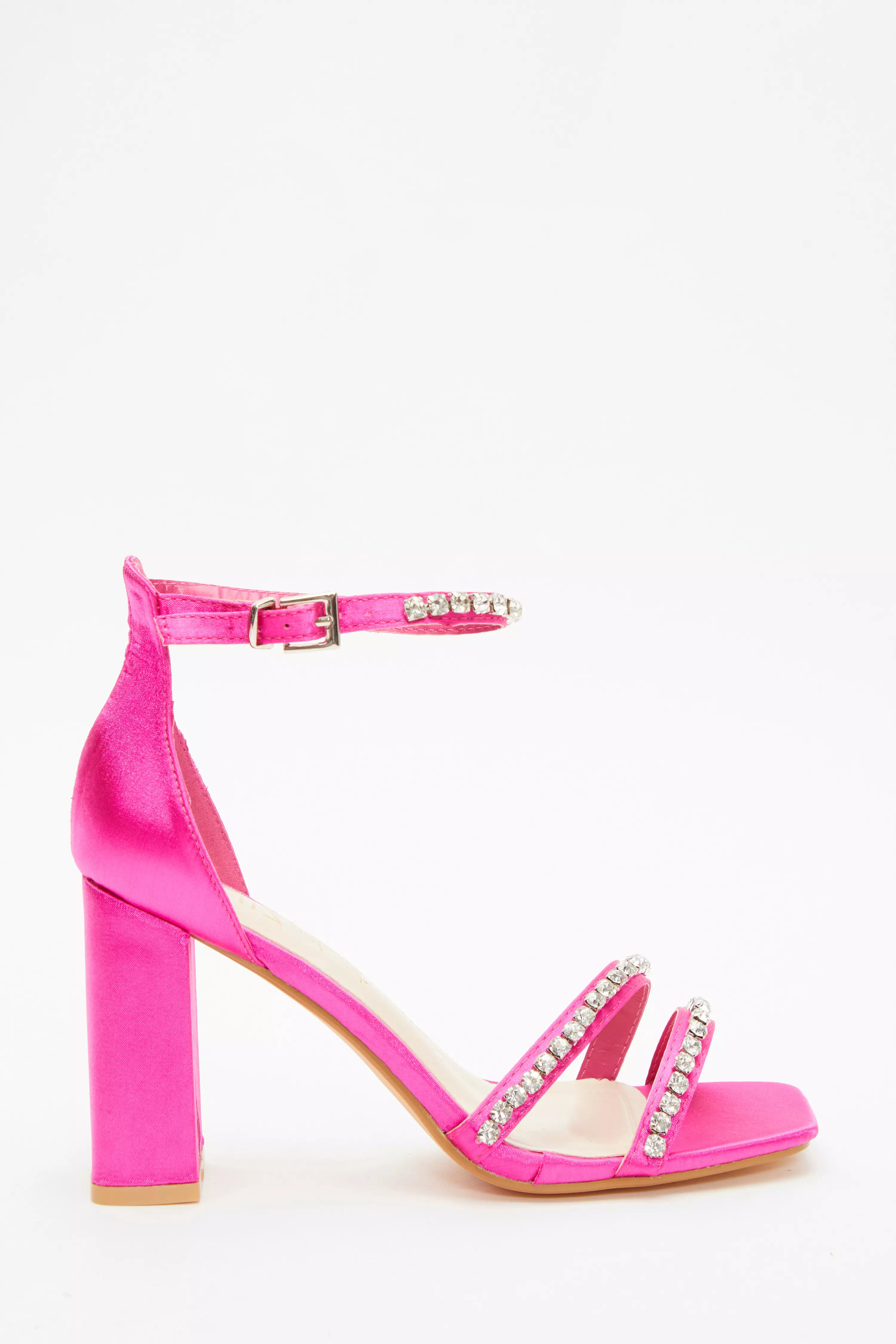 Wide Fit Pink Satin Block Heeled Sandals