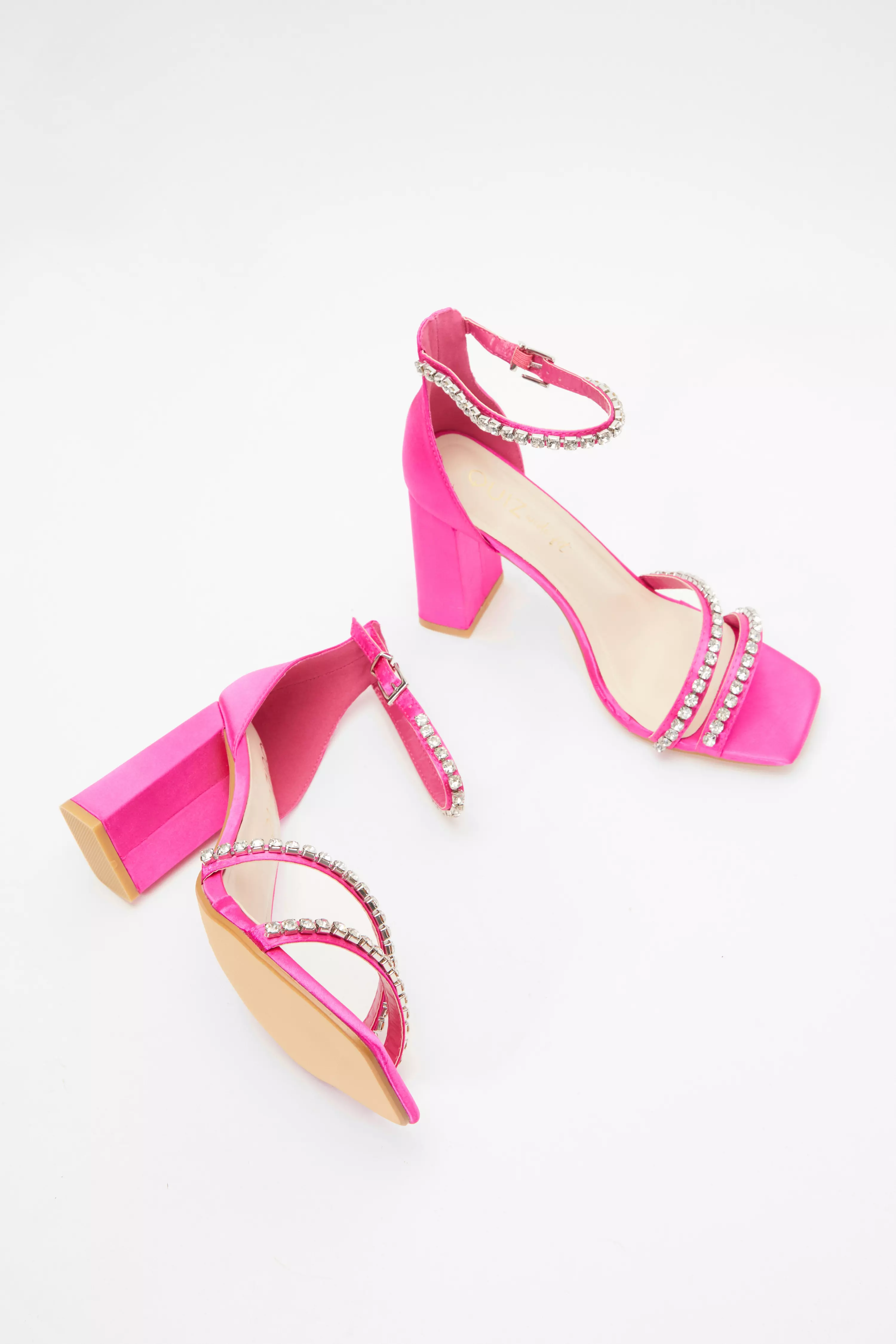 Wide Fit Pink Satin Block Heeled Sandals