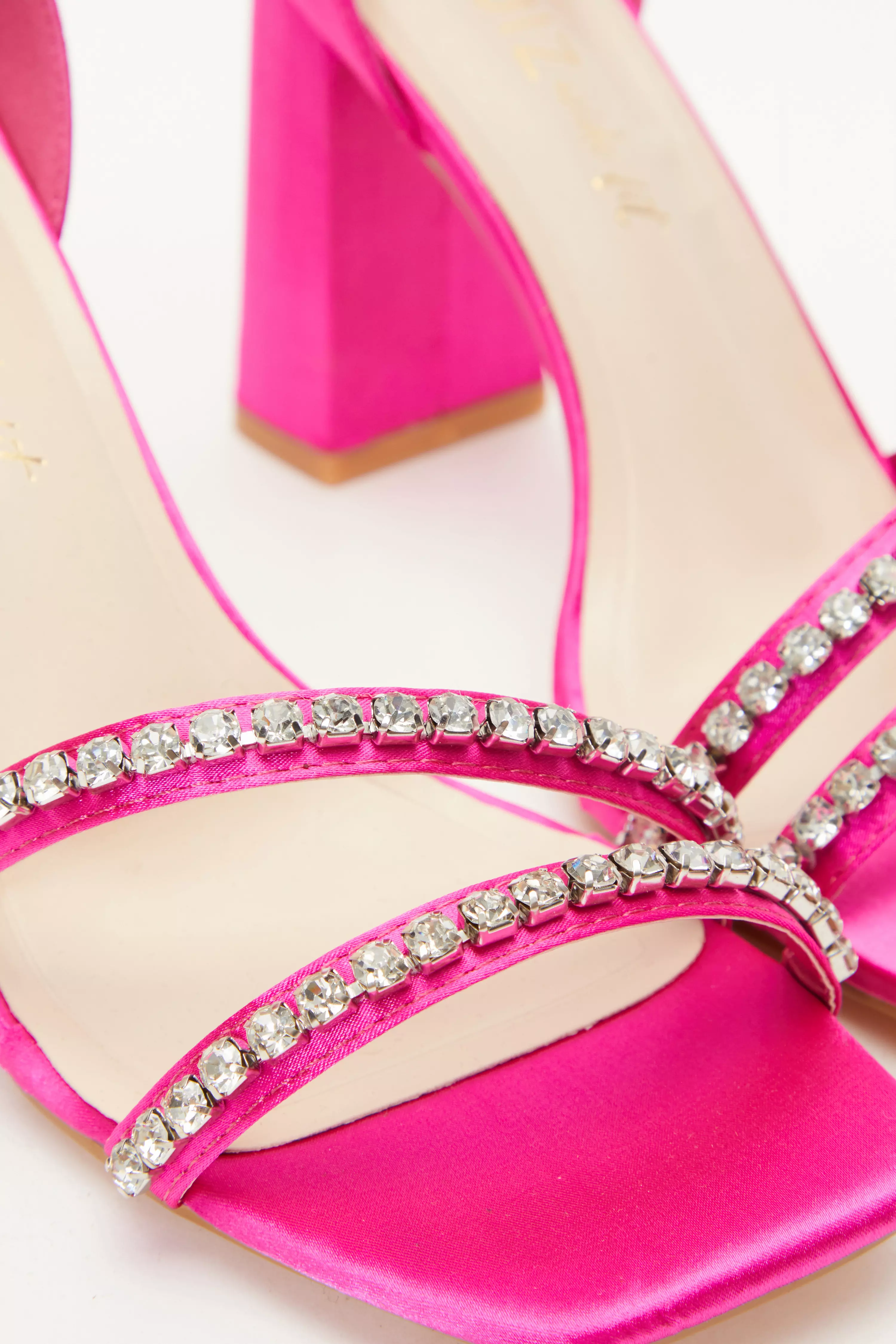 Wide Fit Pink Satin Block Heeled Sandals