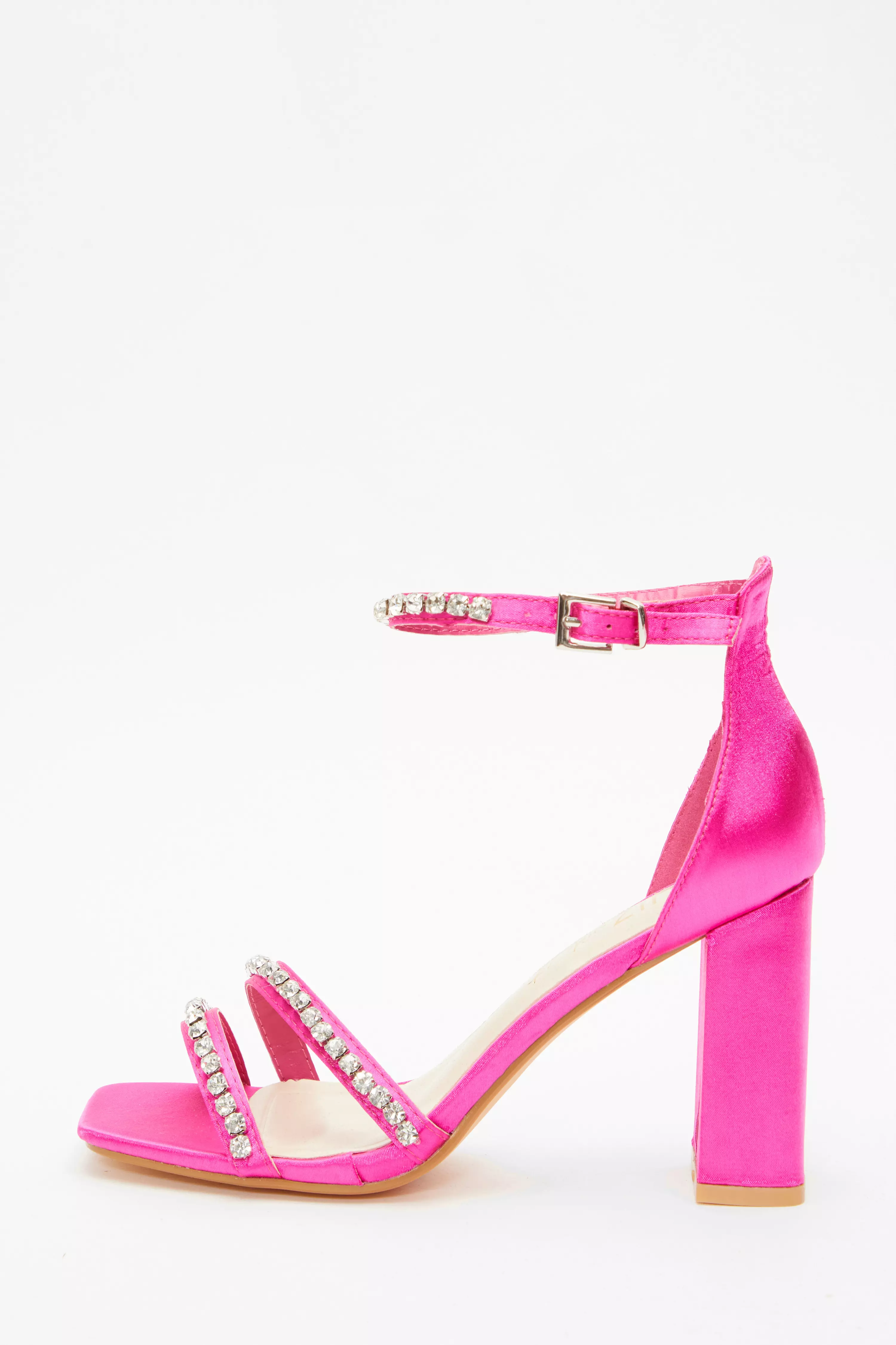 Wide Fit Pink Satin Block Heeled Sandals