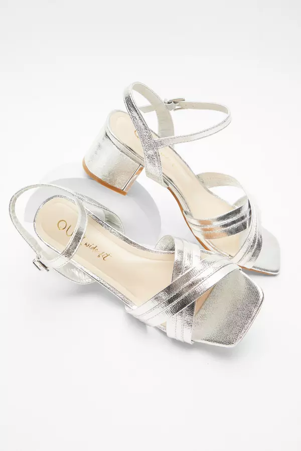 Wide Fit Silver Block Heeled Sandals