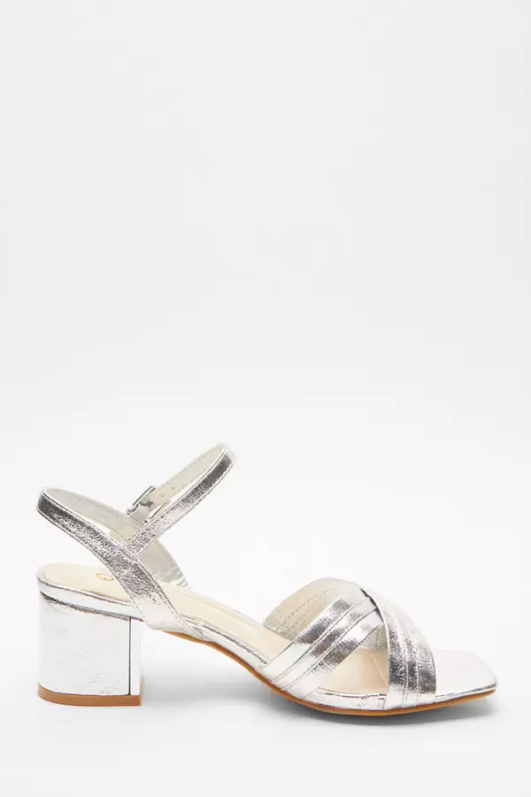 Wide Fit Silver Block Heeled Sandals