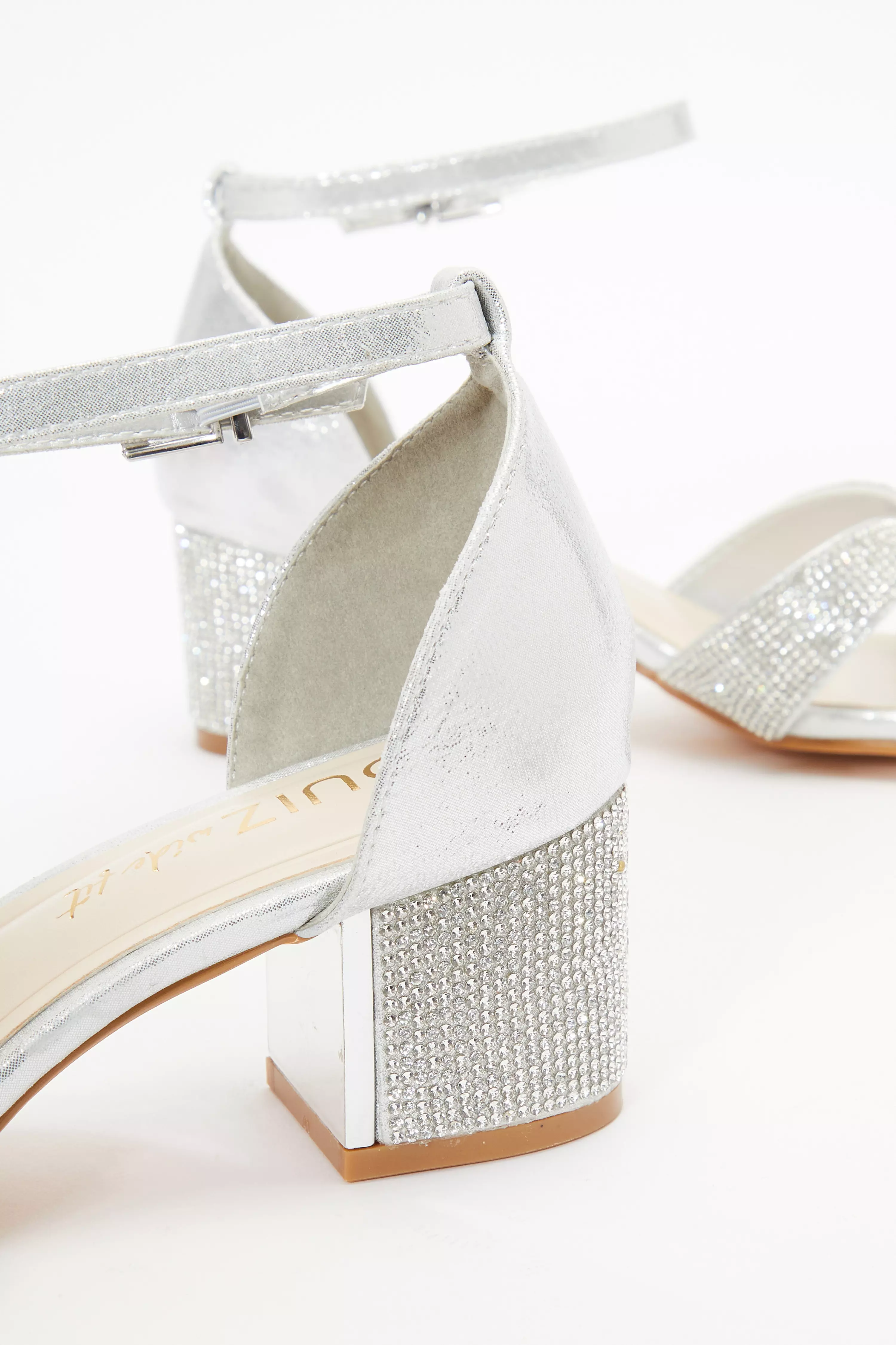 Wide Fit Silver Shimmer Diamante Heeled Sandals