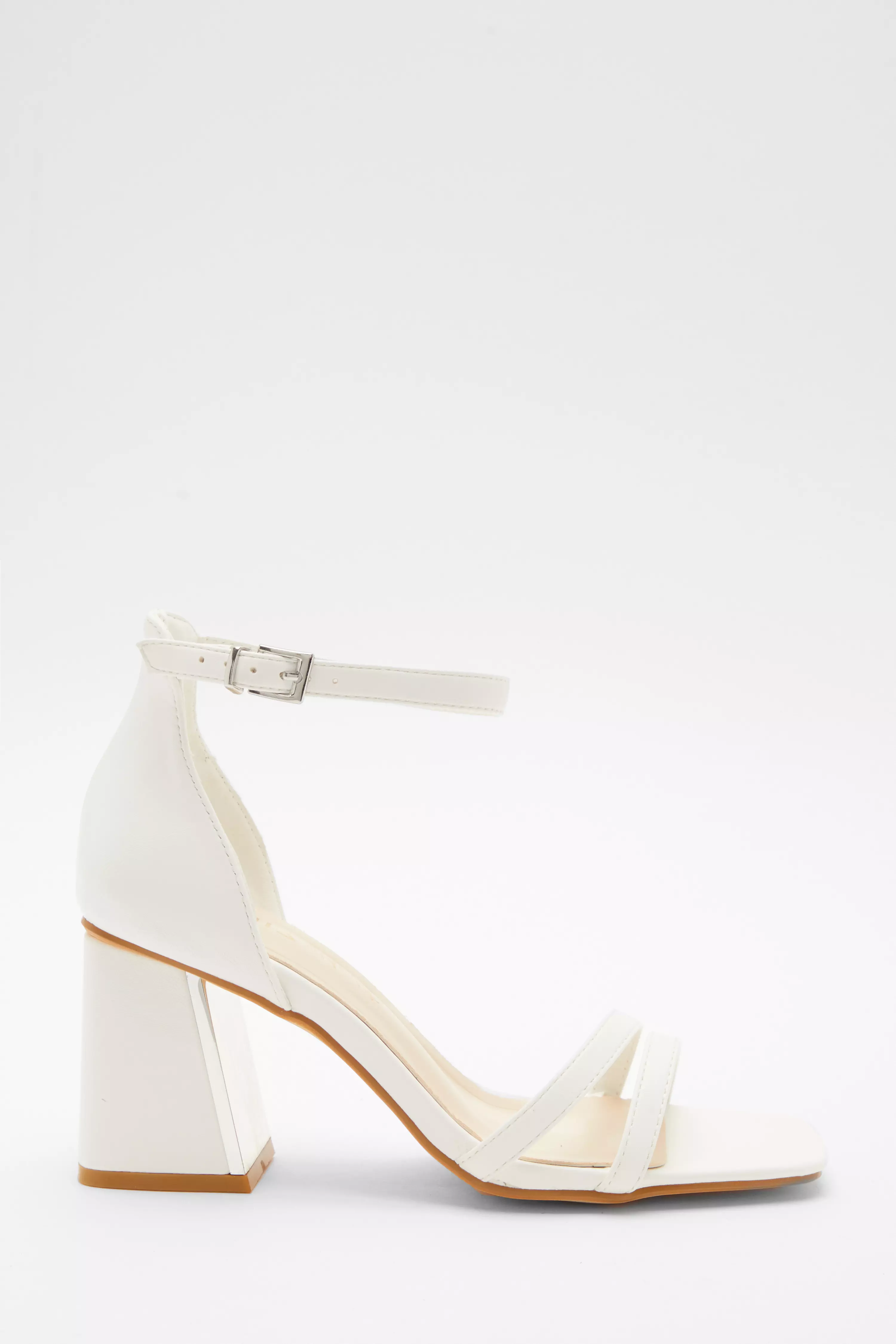 Wide Fit White Asymmetric Strap Heeled Sandals