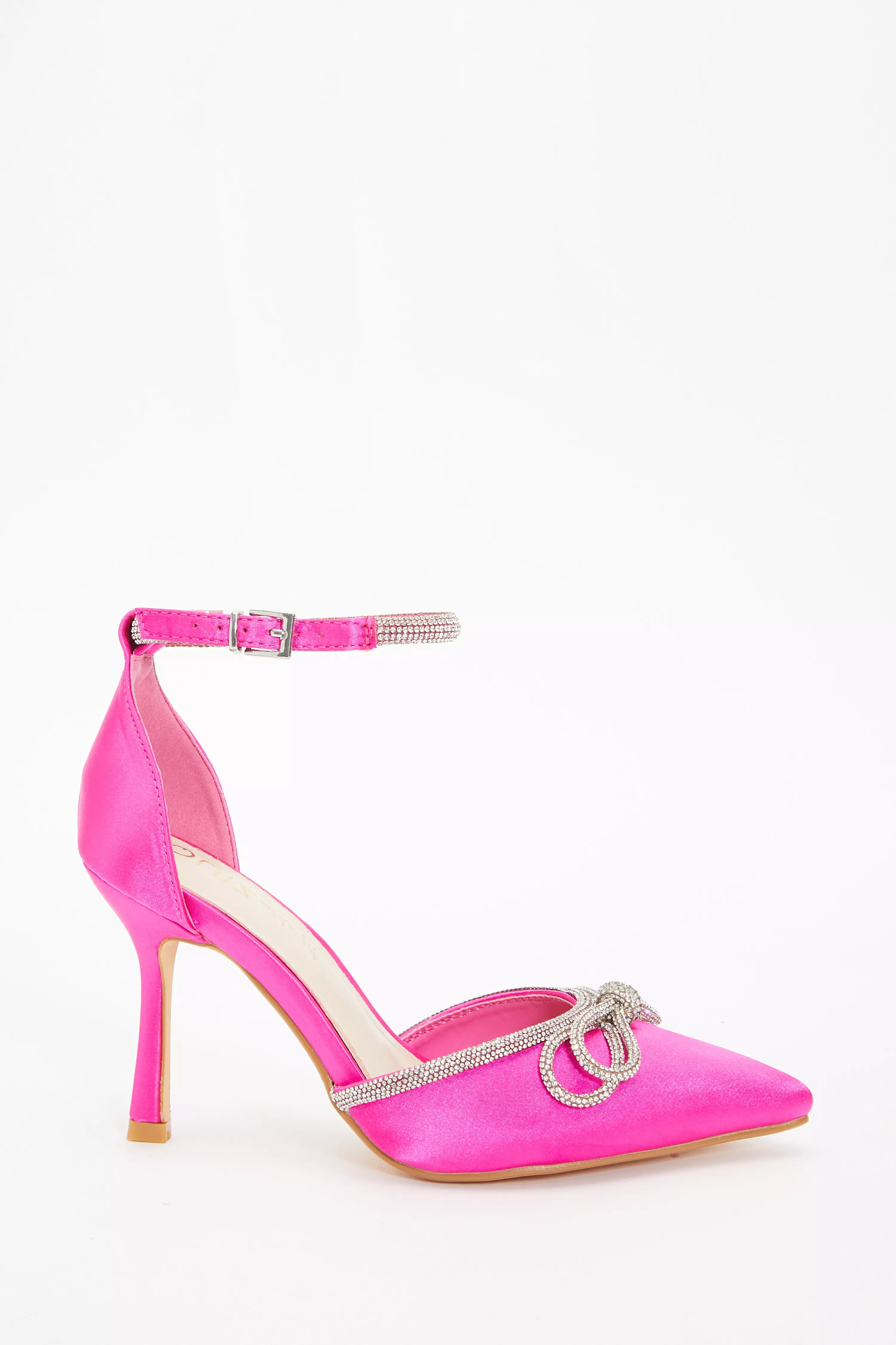 Wide Fit Pink Diamante Bow Court Heels