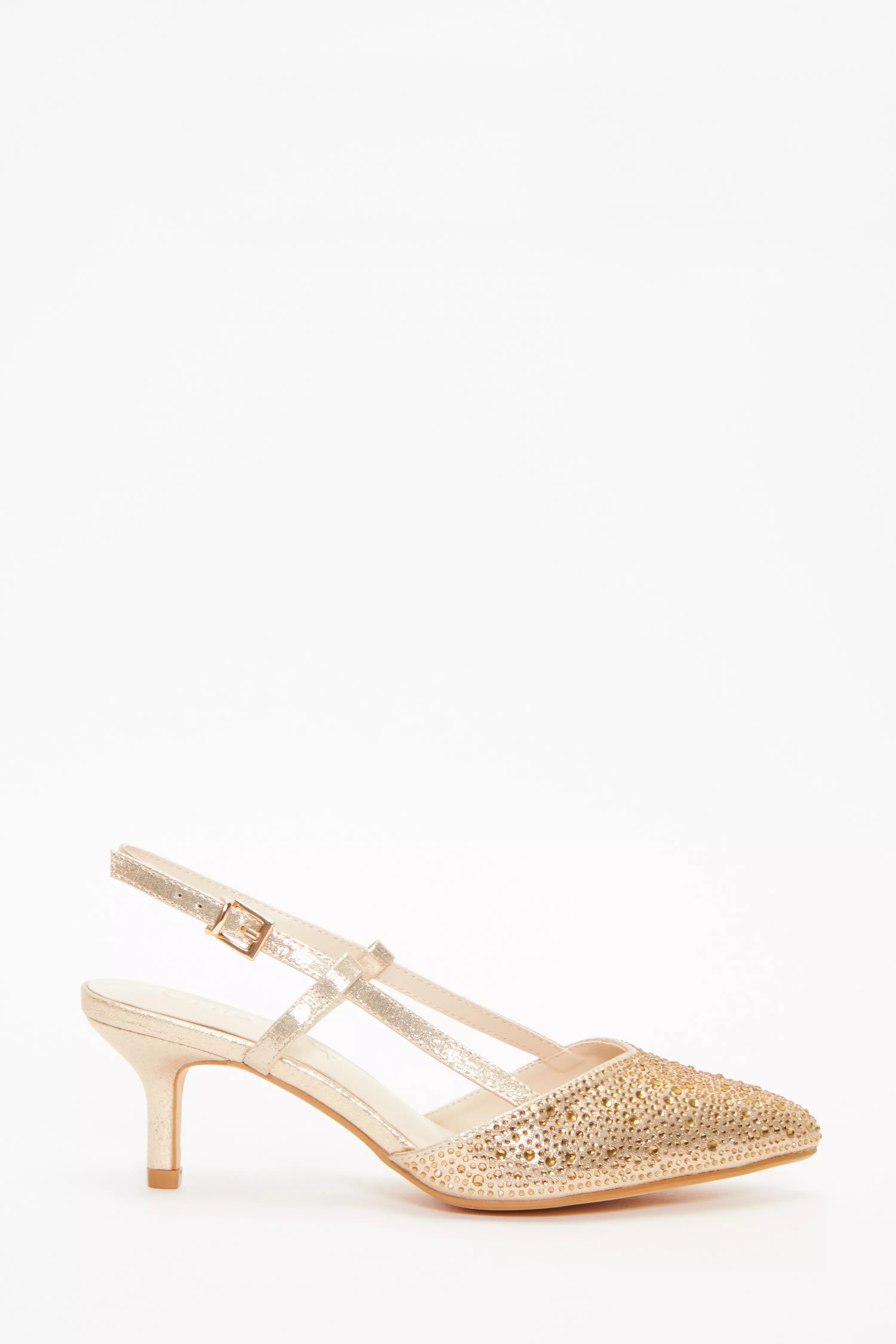 Wide Fit Gold Foil Low Court Heels