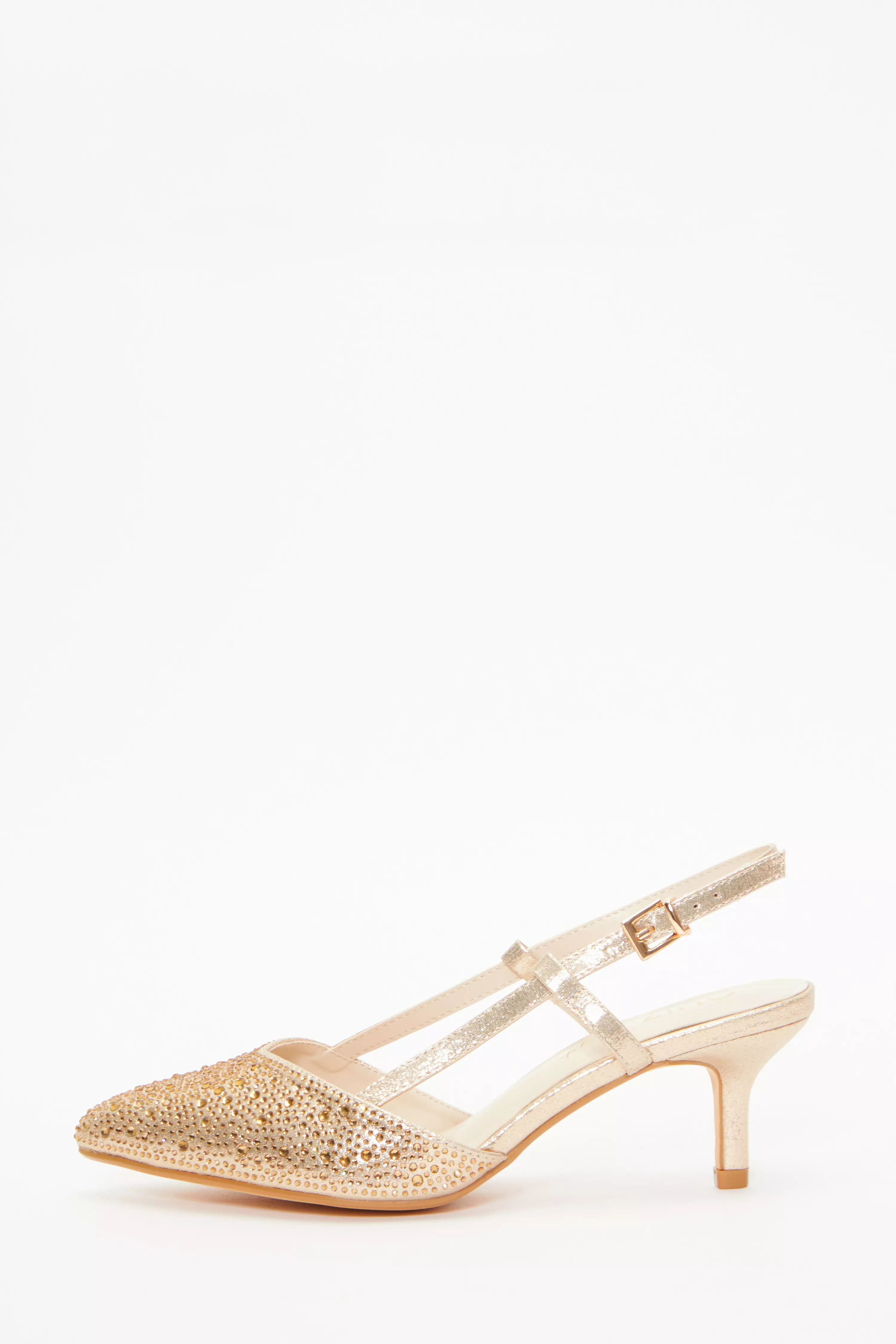 Wide Fit Gold Foil Low Court Heels QUIZ Clothing