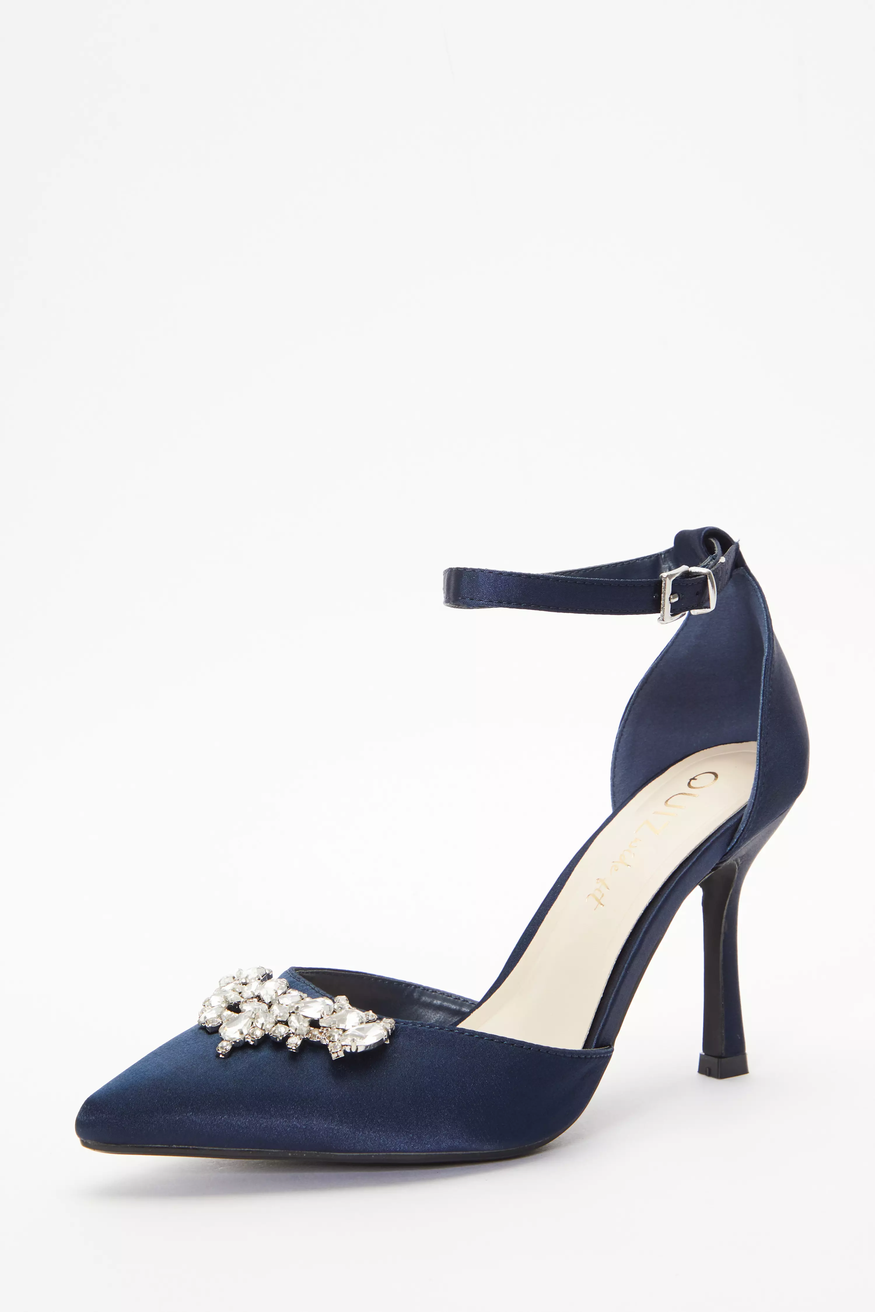 Navy satin cheap shoes wide fit