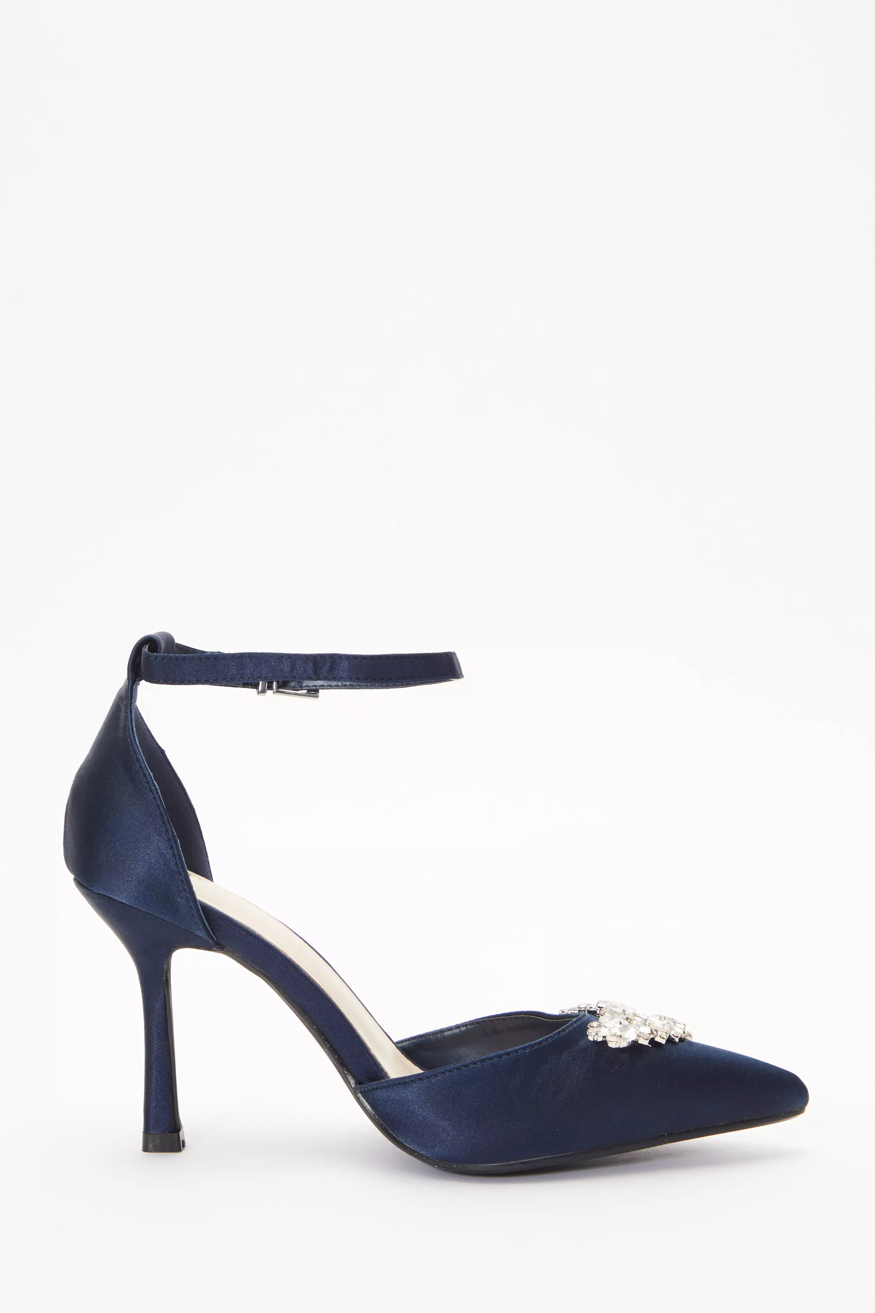 Navy satin shoes outlet with diamante