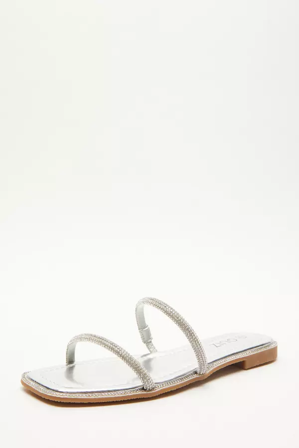 Silver Diamante Strap Flat Sandals