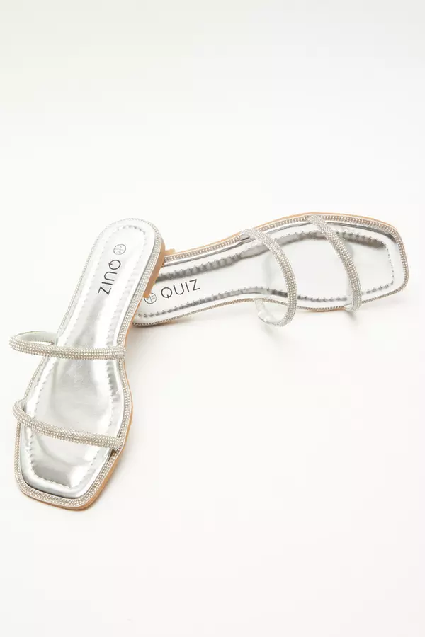 Silver Diamante Strap Flat Sandals