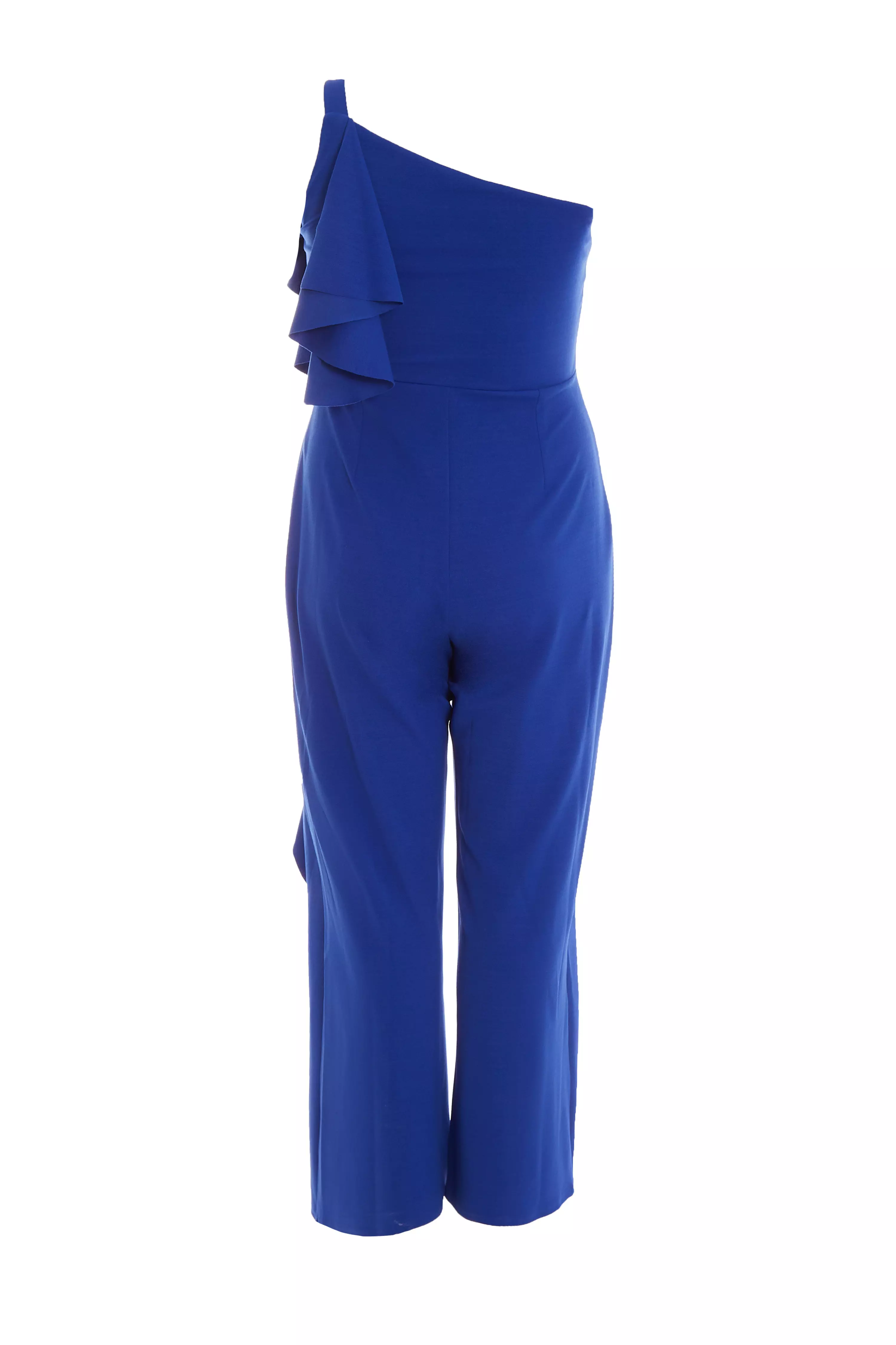 Curve Royal Blue One Shoulder Frill Palazzo Jumpsuit