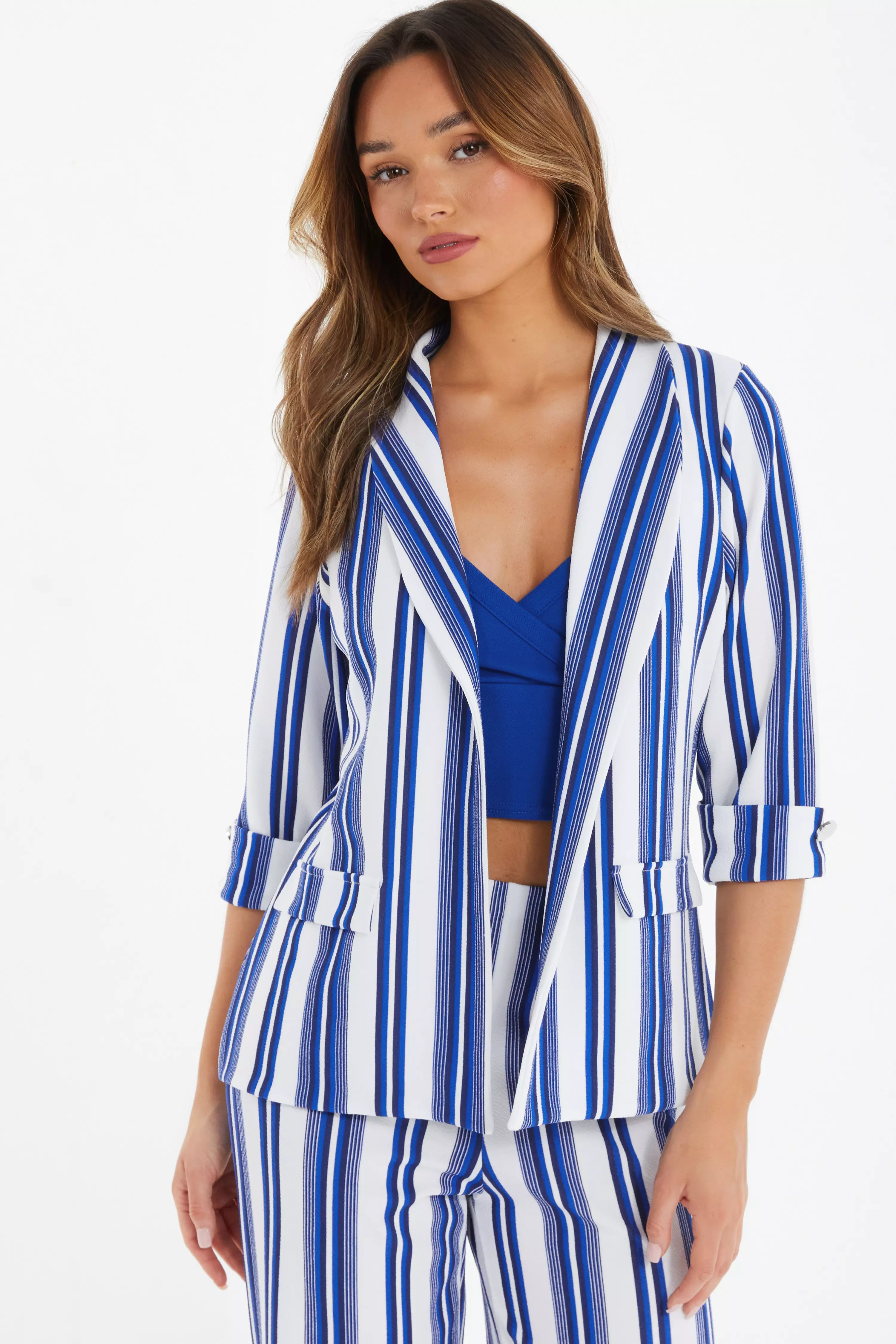 Royal Blue Stripe Print Blazer