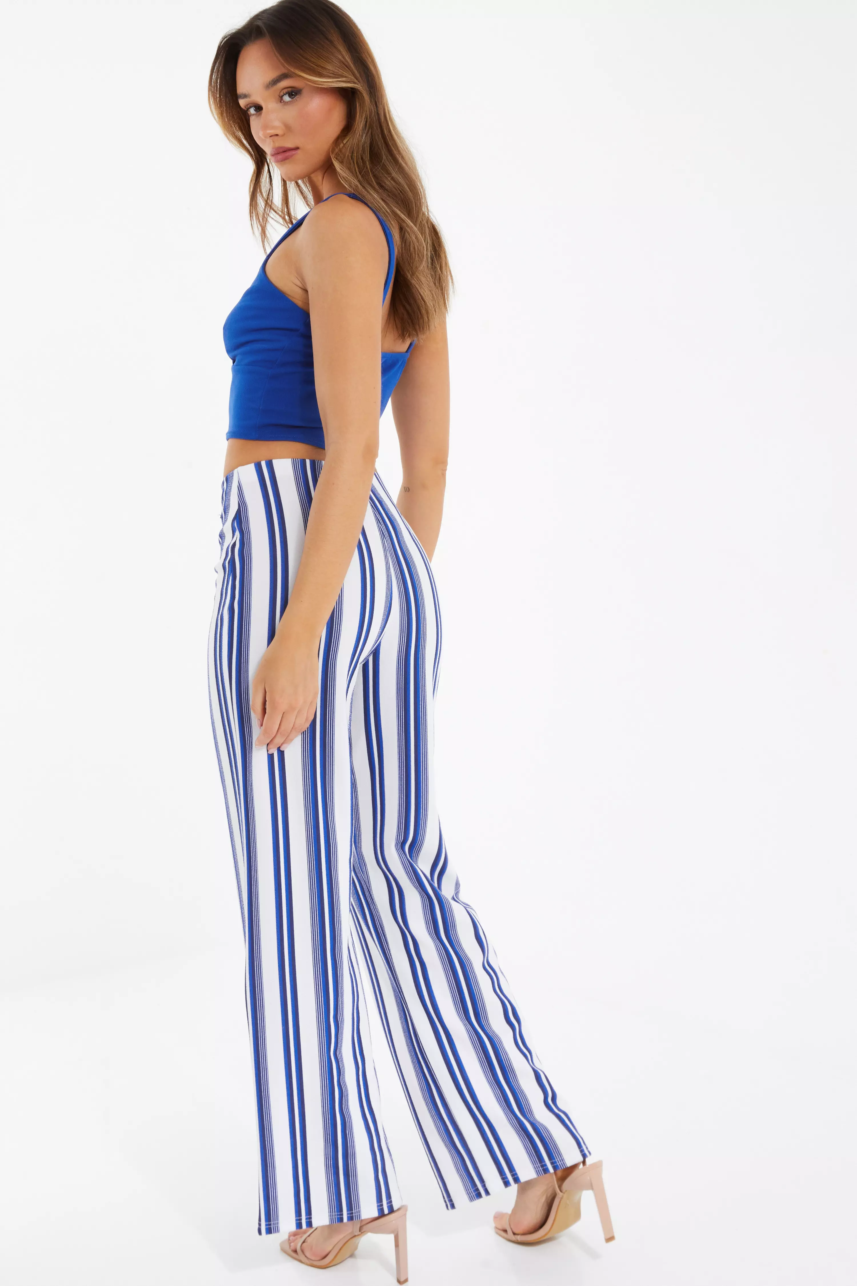 Blue and white cheap striped palazzo pants