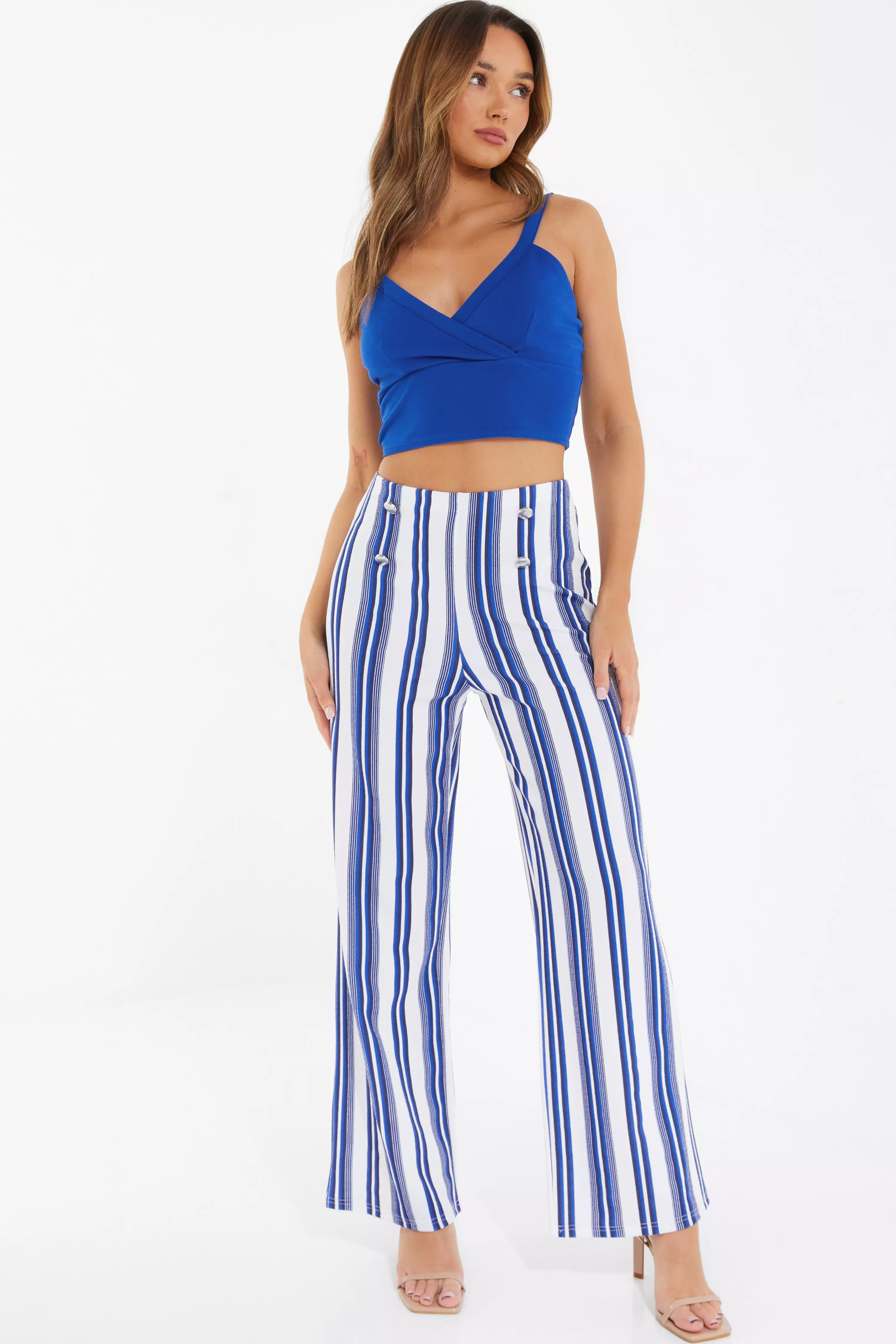 Blue striped hot sale palazzo pants