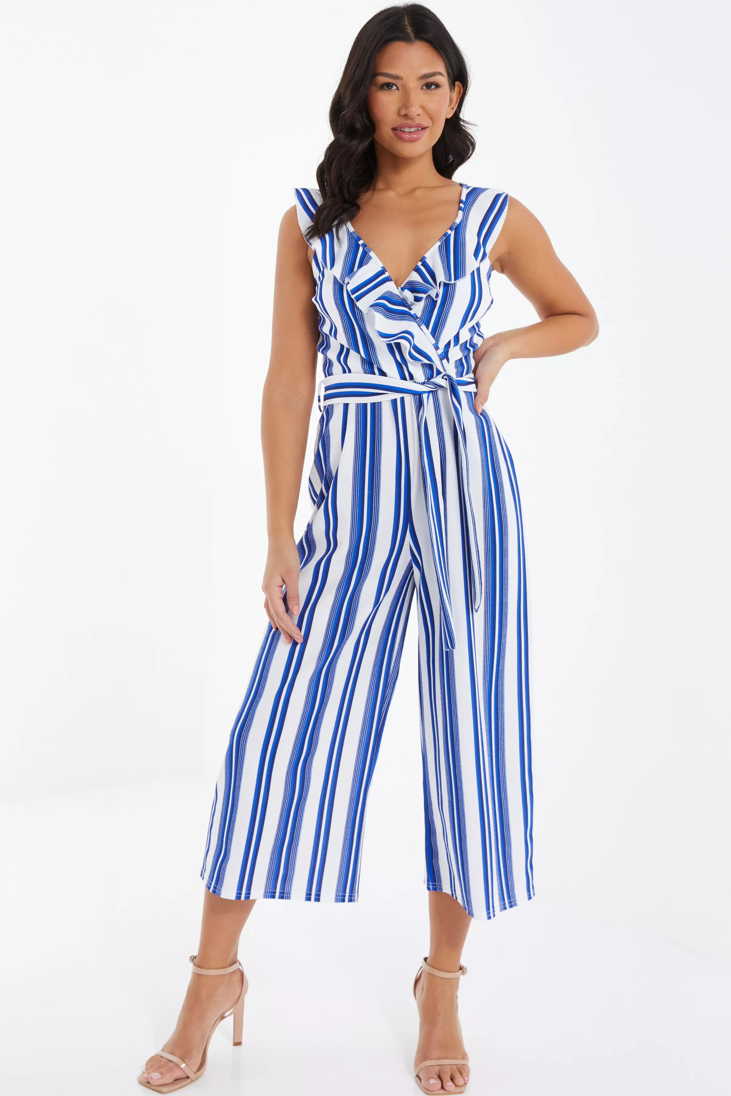 Royal Blue Striped Culotte Jumpsuit