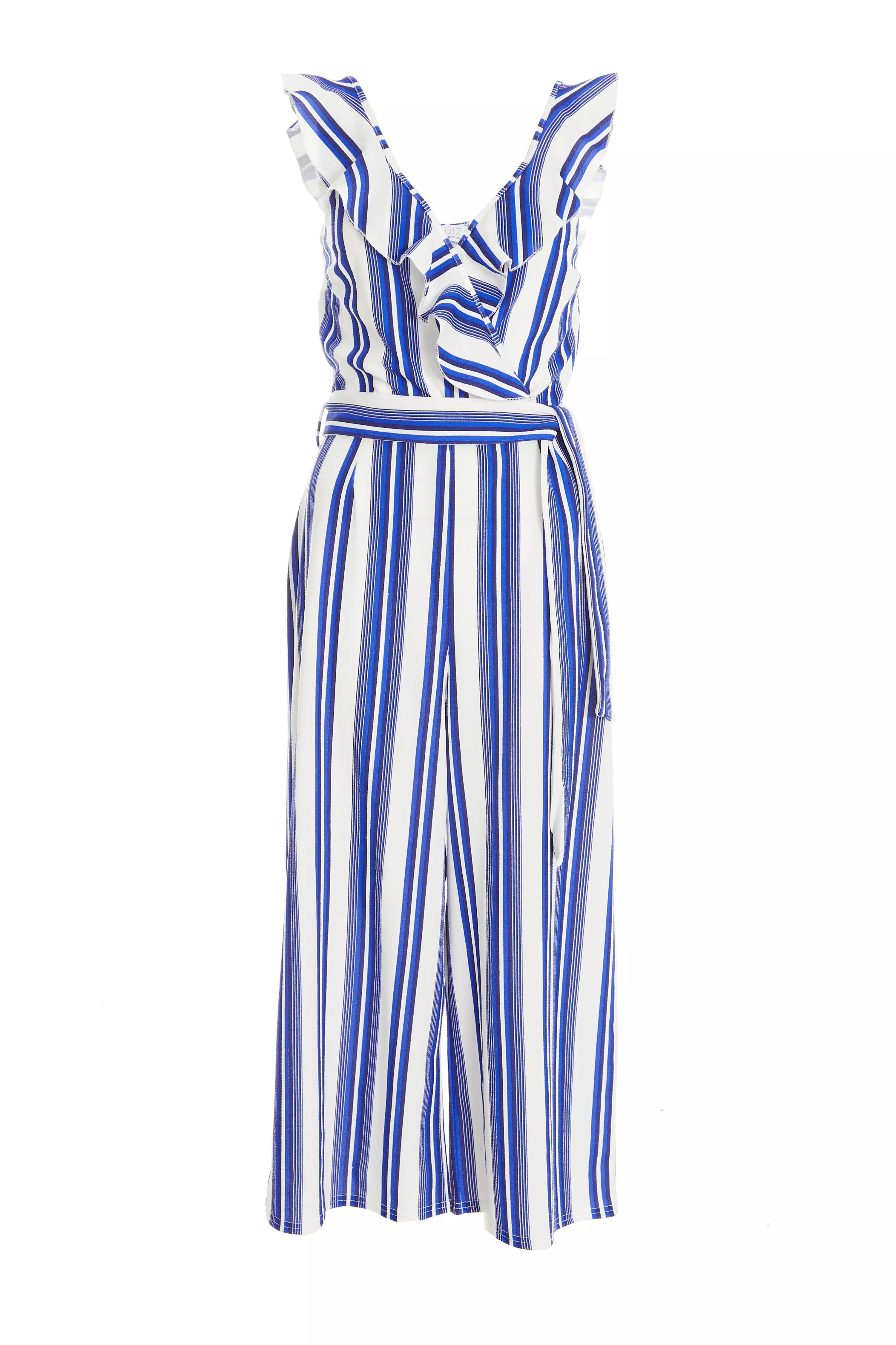 Royal Blue Striped Culotte Jumpsuit