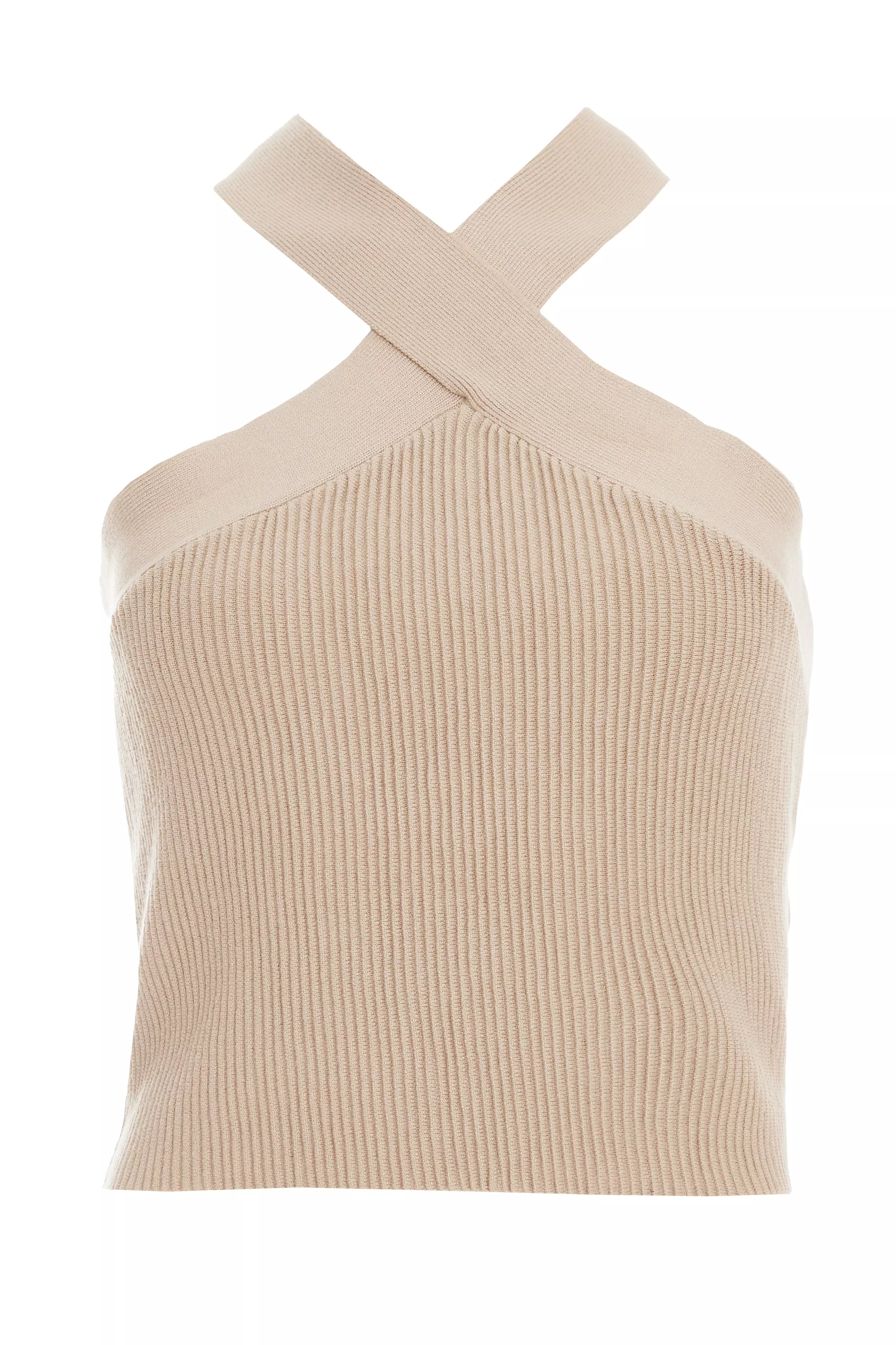 Stone Knitted Cross Neck Crop Top