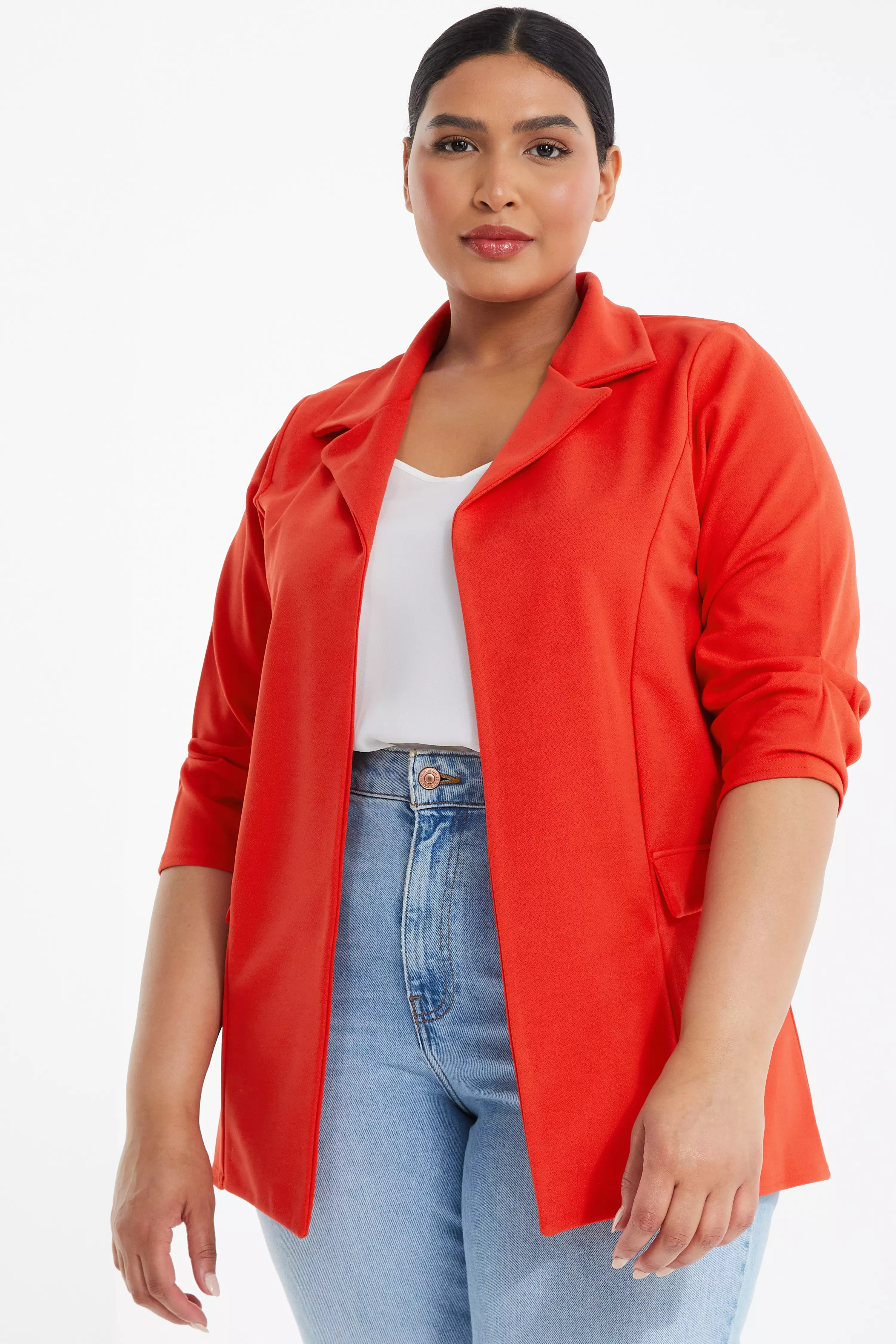 Curve Orange Ruched Sleeve Blazer