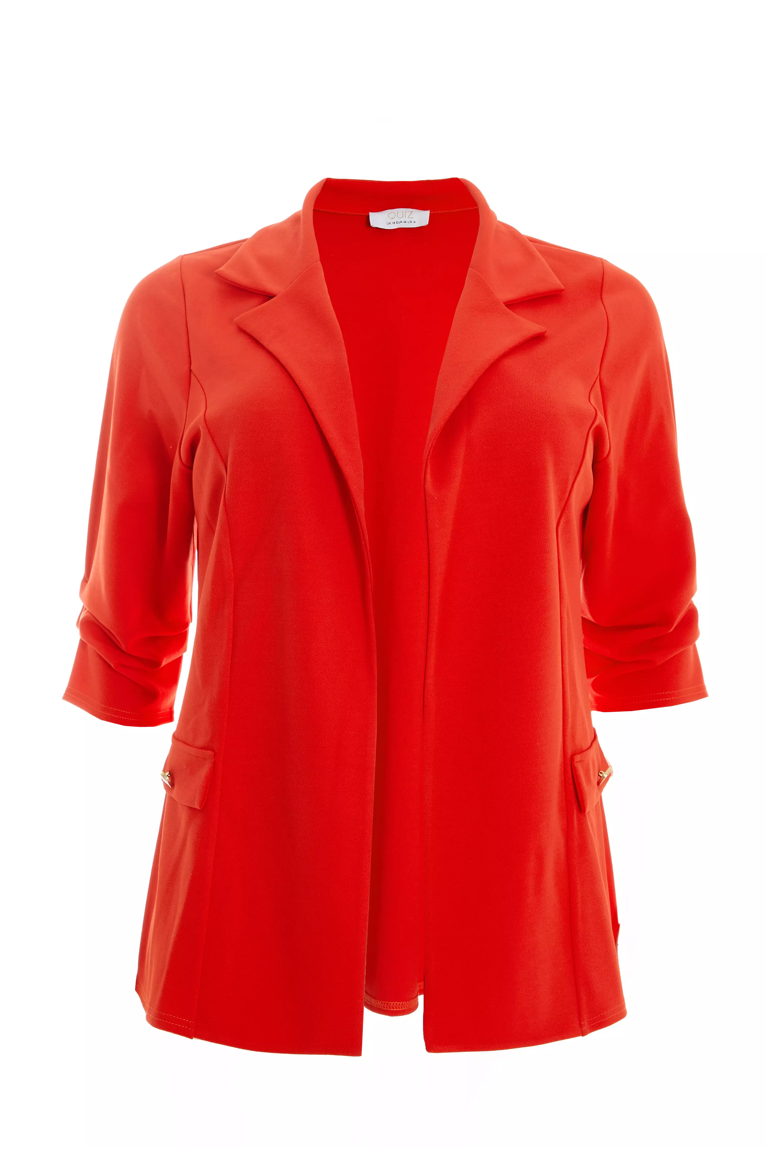 Curve Orange Ruched Sleeve Blazer