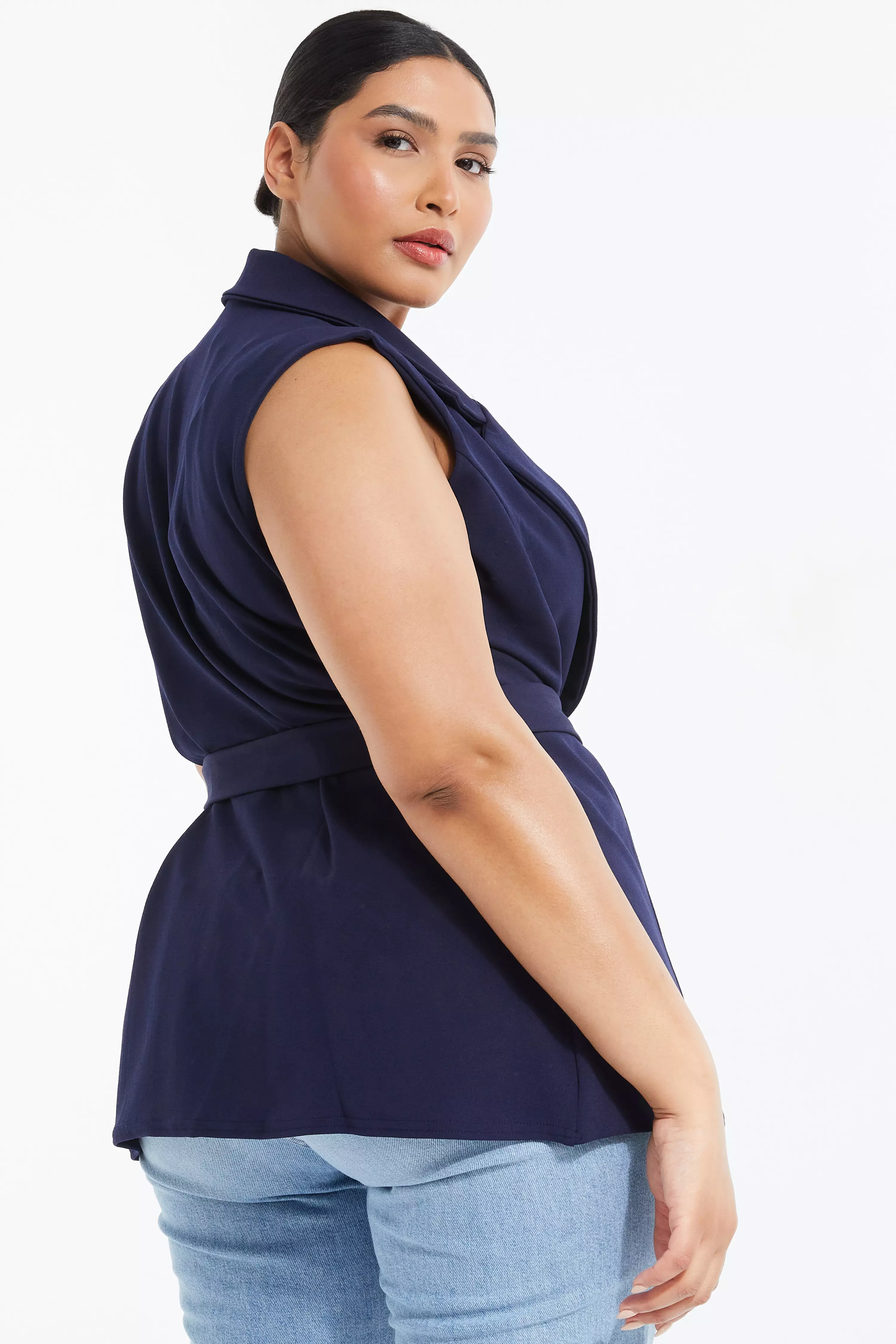 Curve Navy Sleeveless Blazer