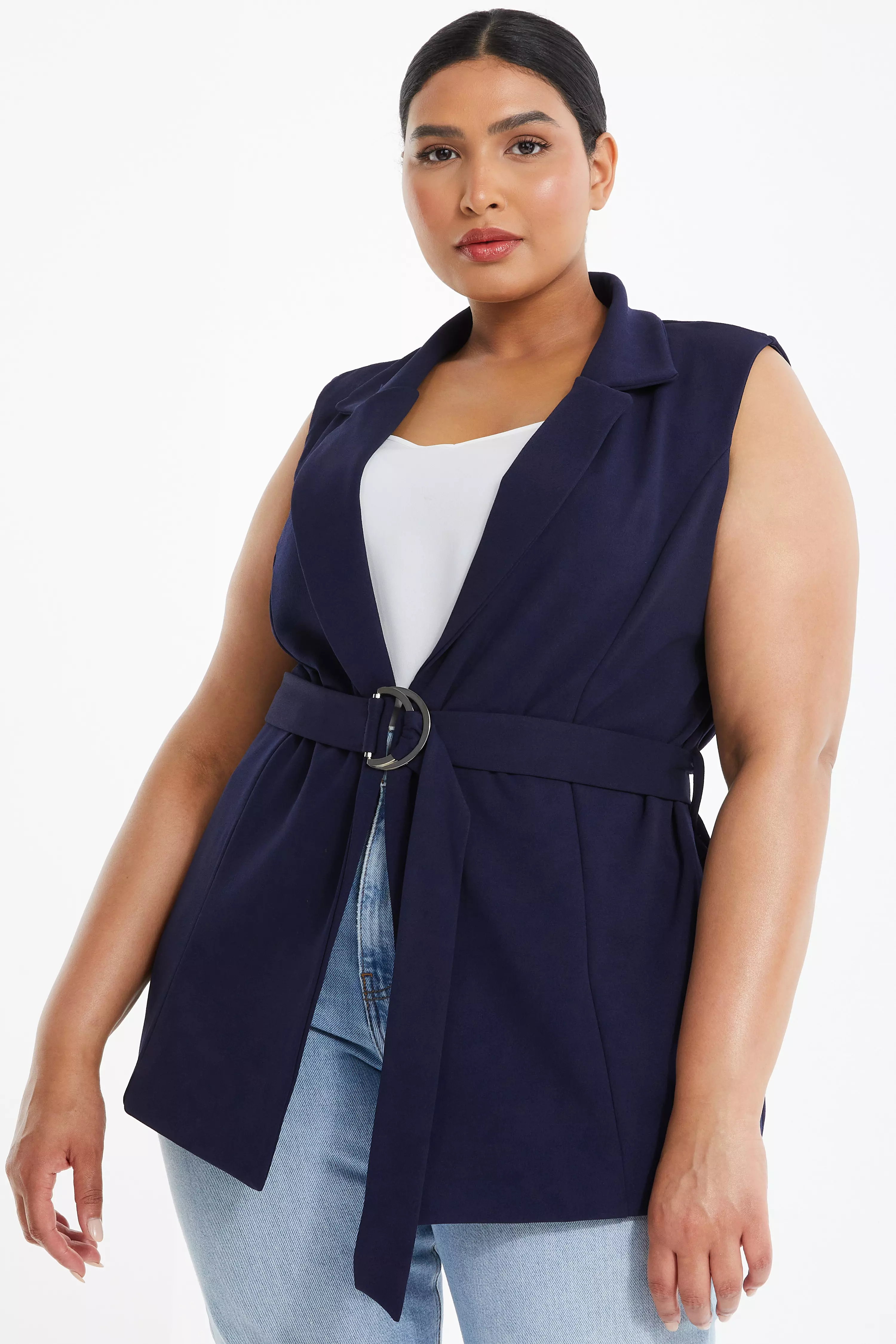 Curve Navy Sleeveless Blazer