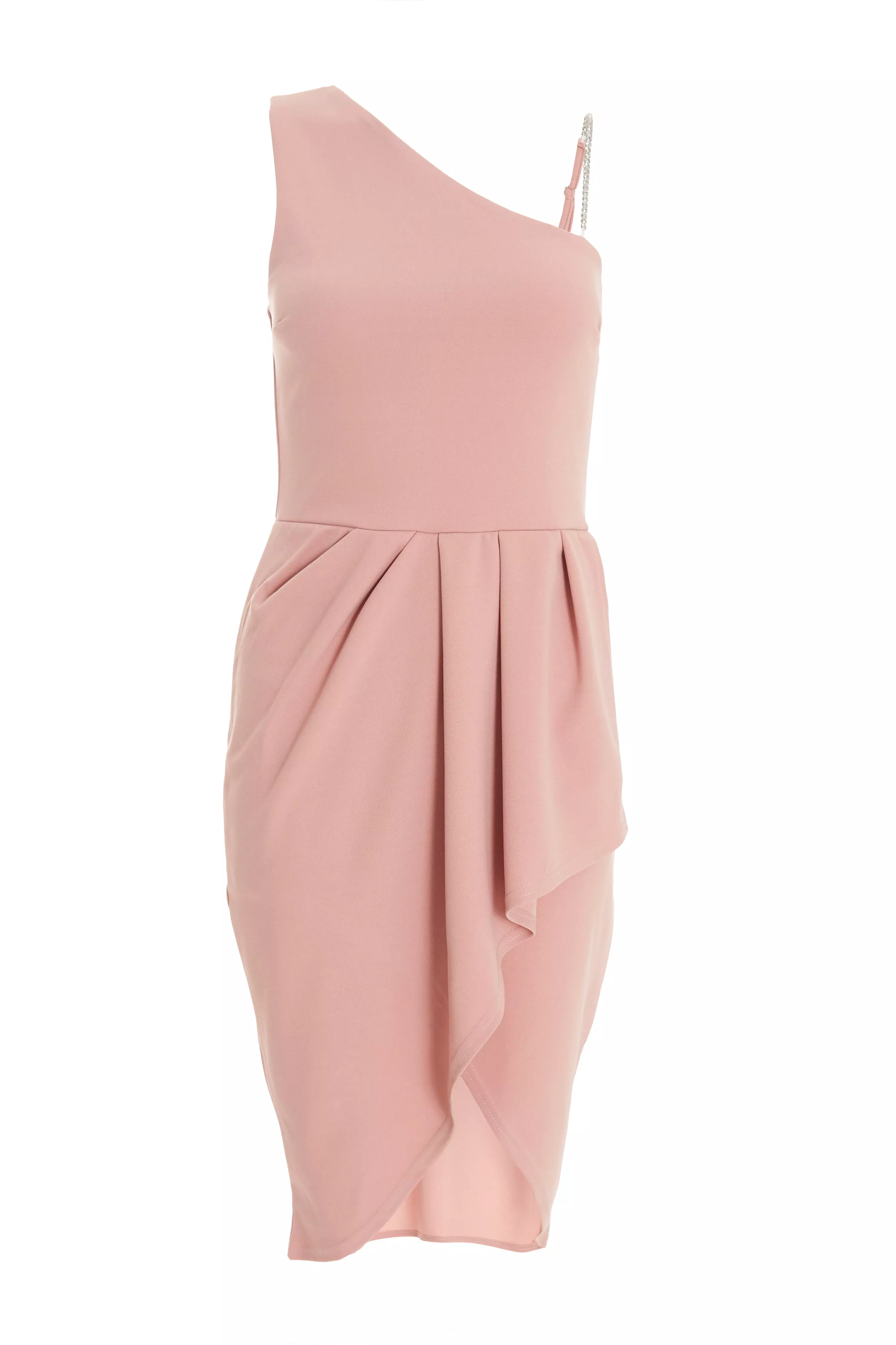 Petite Pink Ruched Wrap Midi Dress