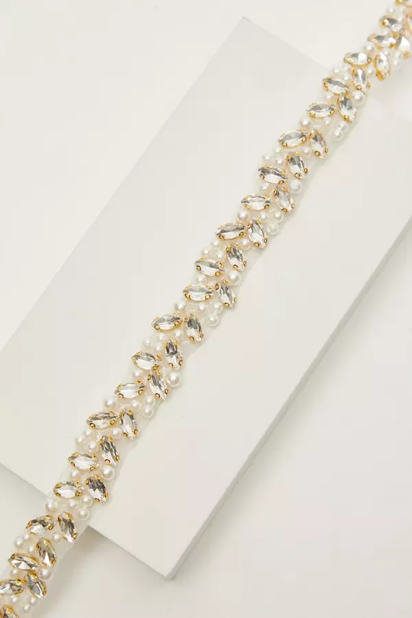 Bridal Gold Diamante Pearl Belt