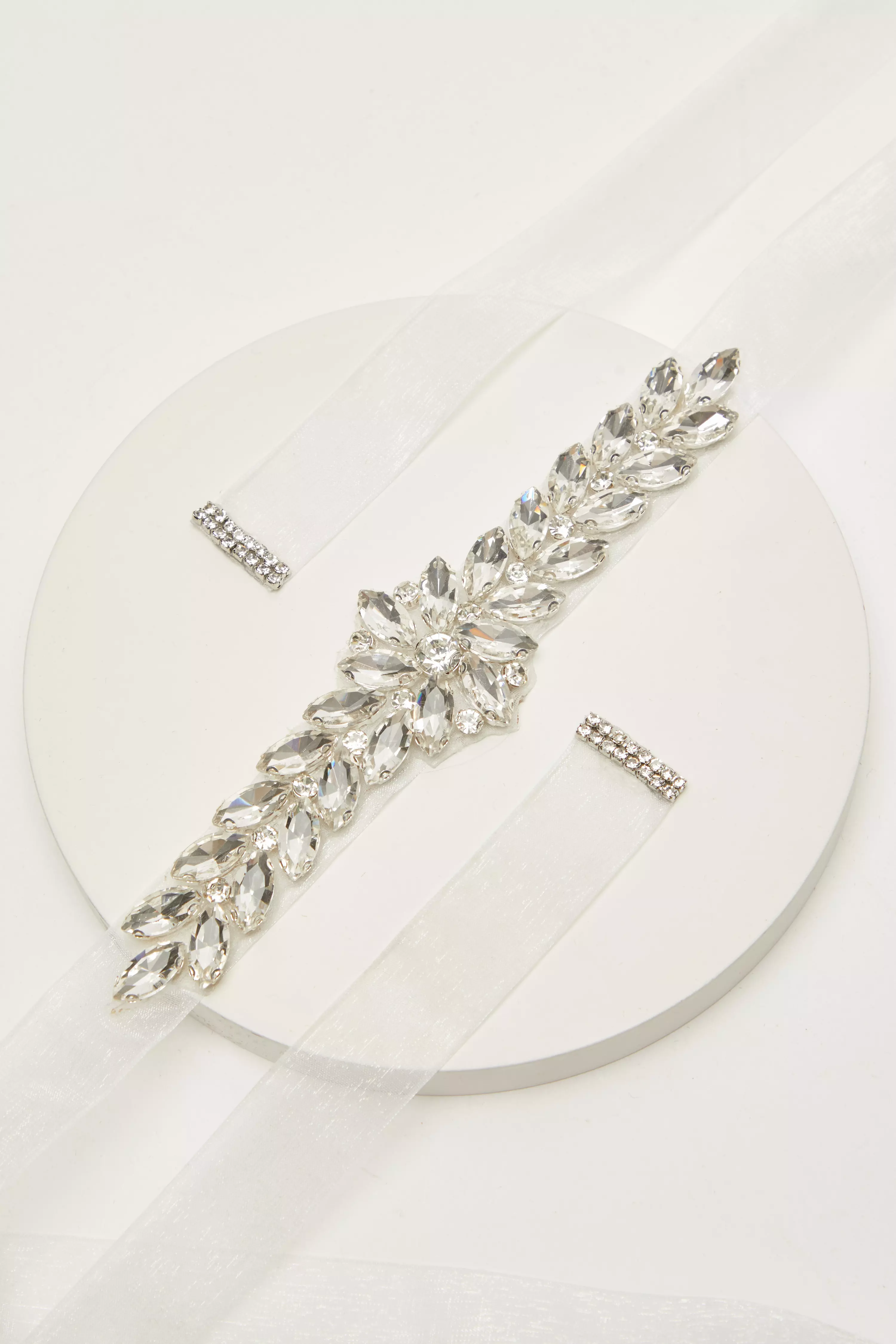 Bridal White Satin Diamante Belt