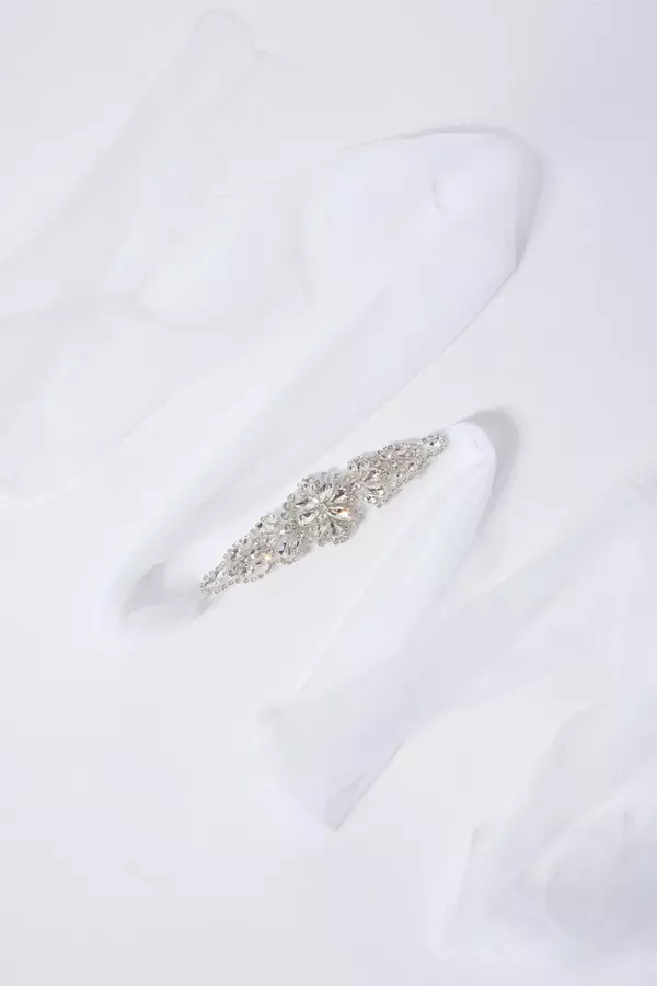 Bridal White Diamante Tulle Belt