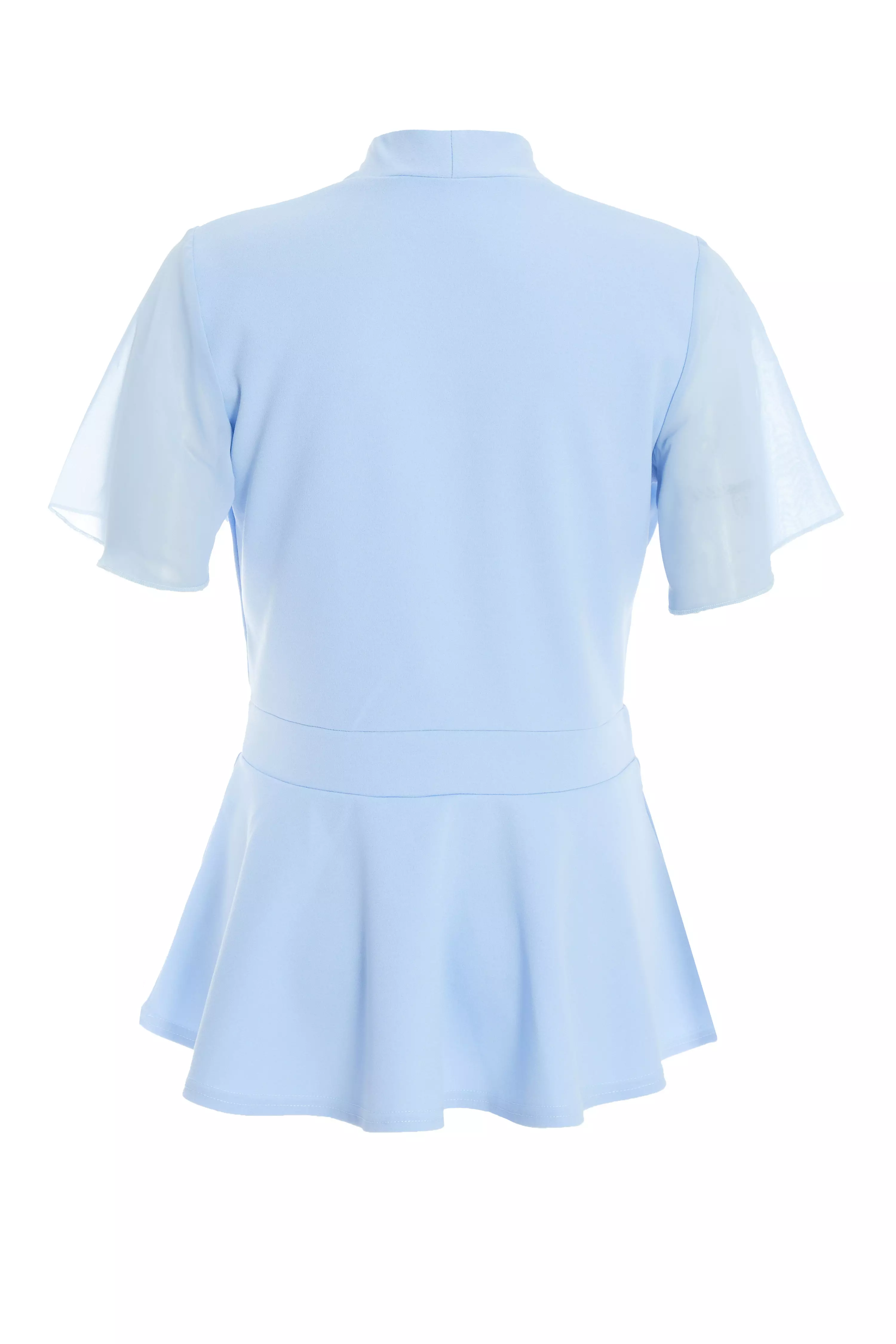 Light Blue Chiffon Sleeve Peplum Top