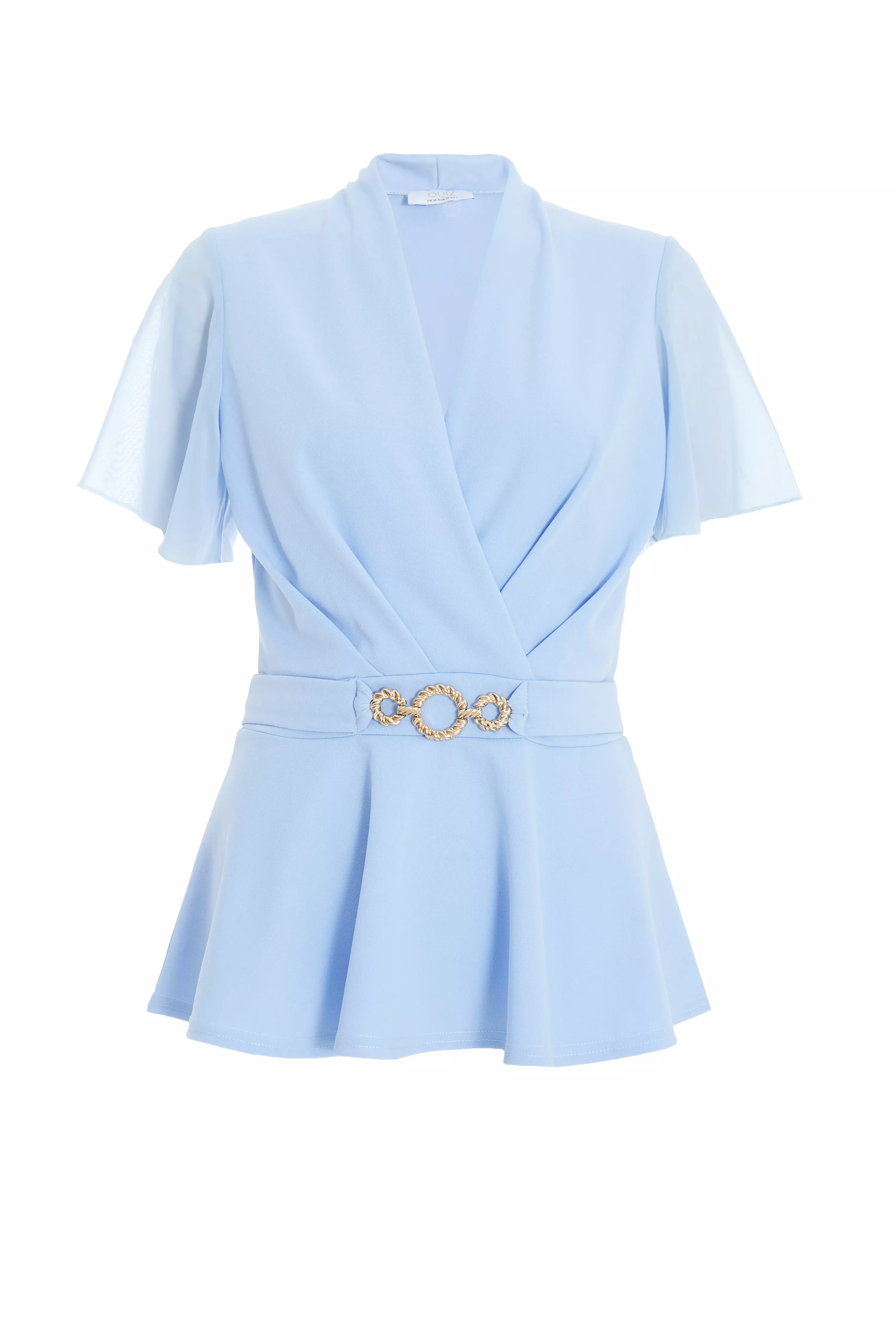 Light Blue Chiffon Sleeve Peplum Top