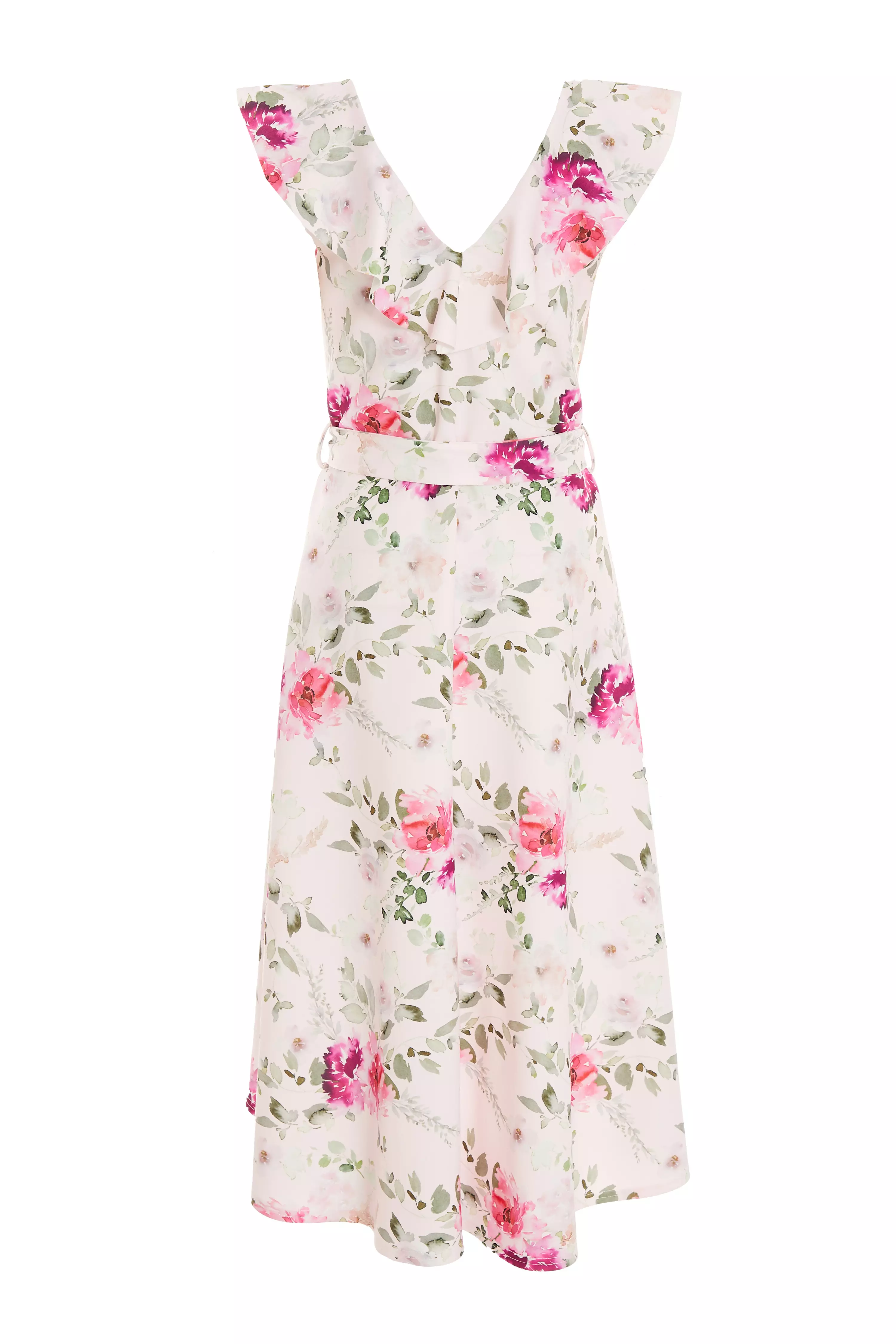 Light Pink Floral Dip Hem Midi Dress