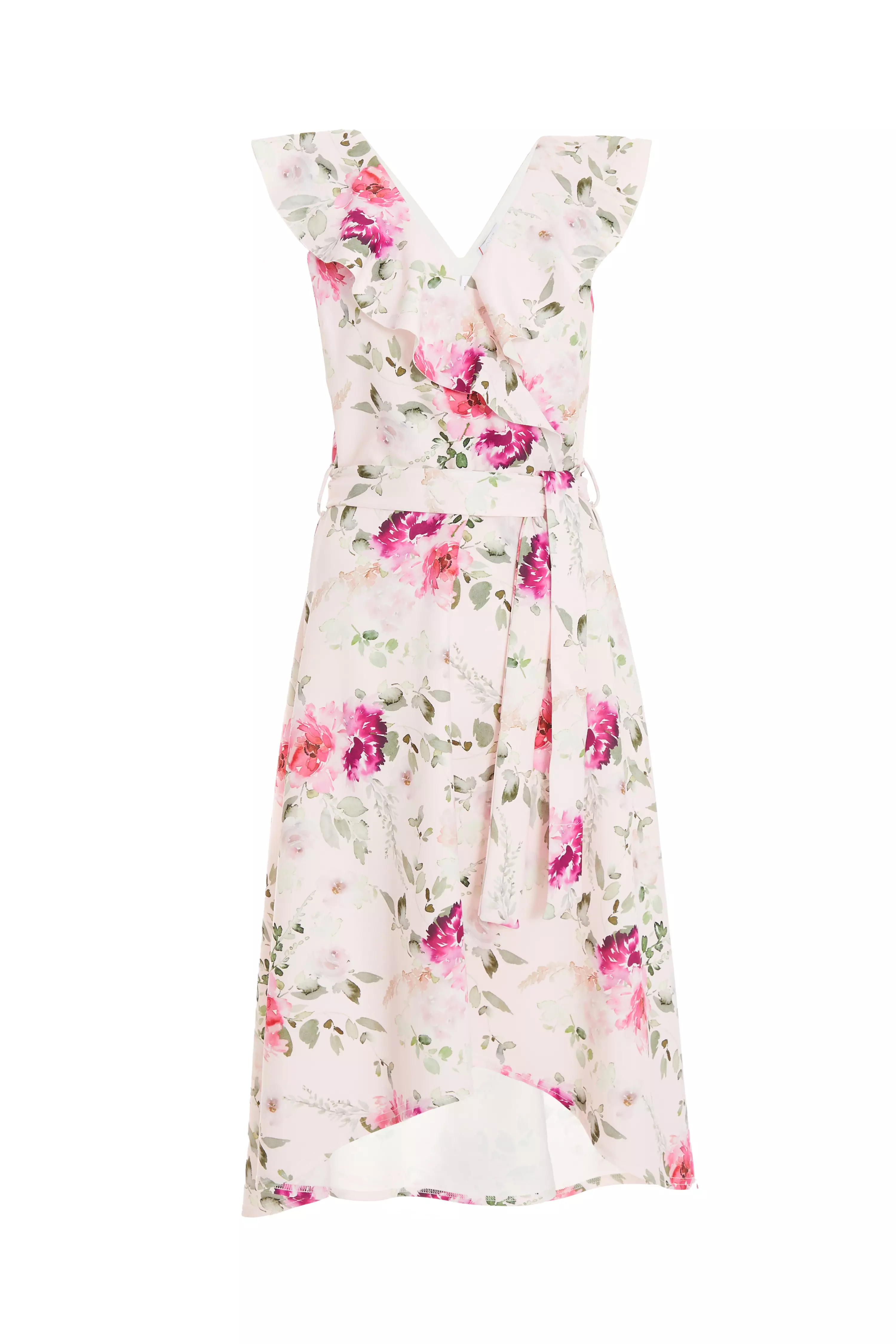 Light Pink Floral Dip Hem Midi Dress