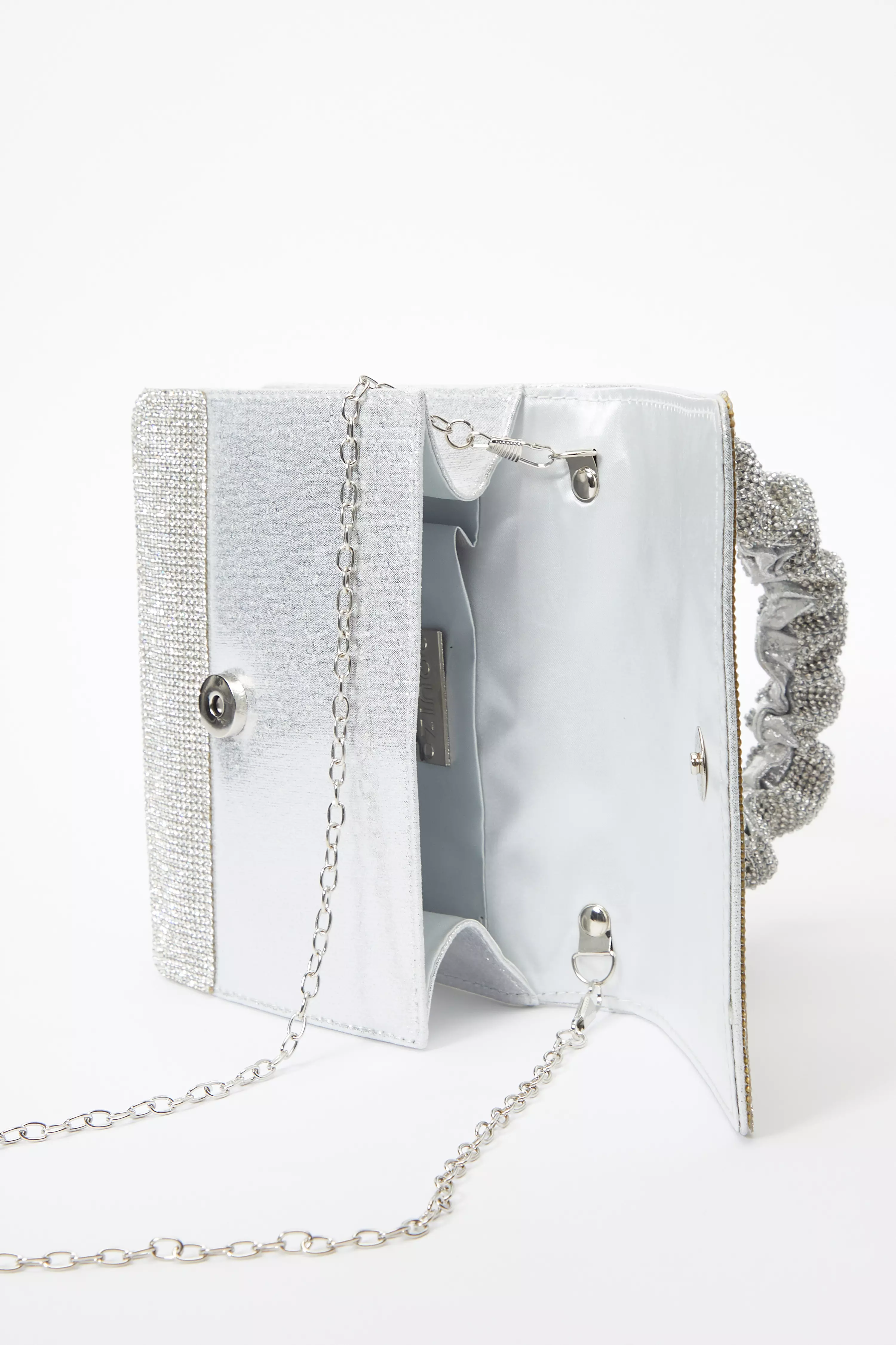 Silver Diamante Mini Ruched Bag