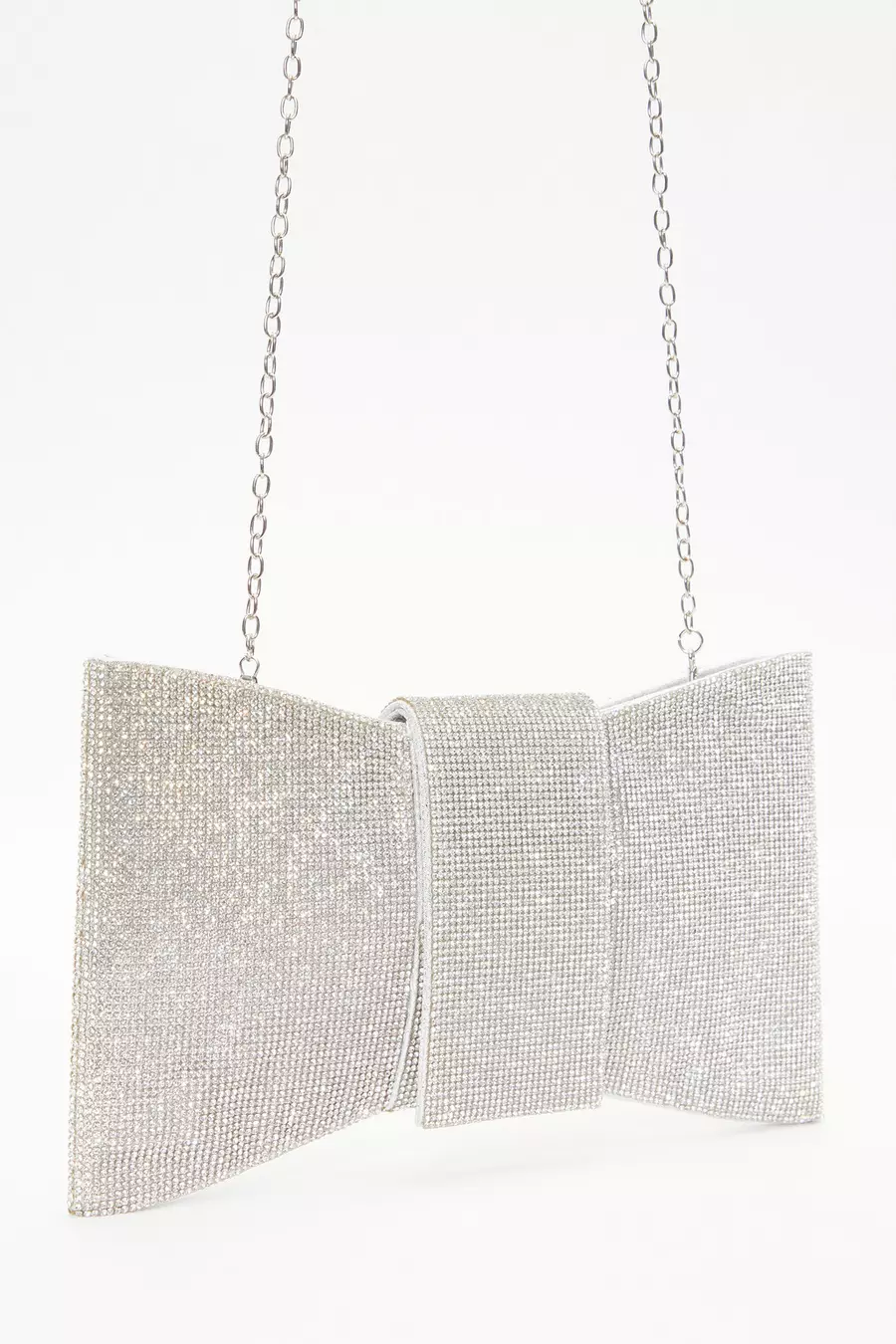 Quiz Silver Diamante Bow Bag Quiz Silver Diamante Bow Bag