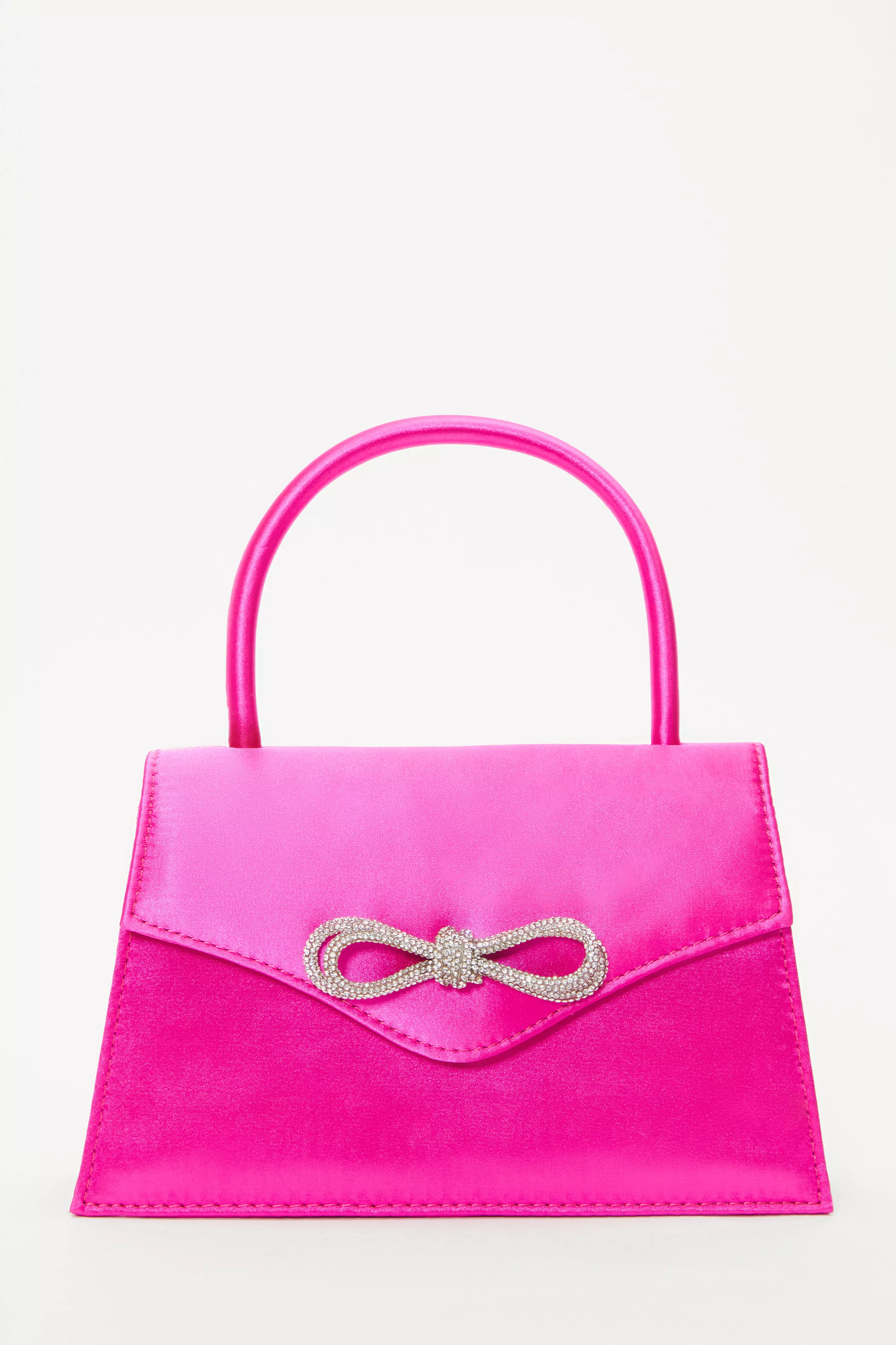 Pink Satin Diamante Bow Mini Tote Bag